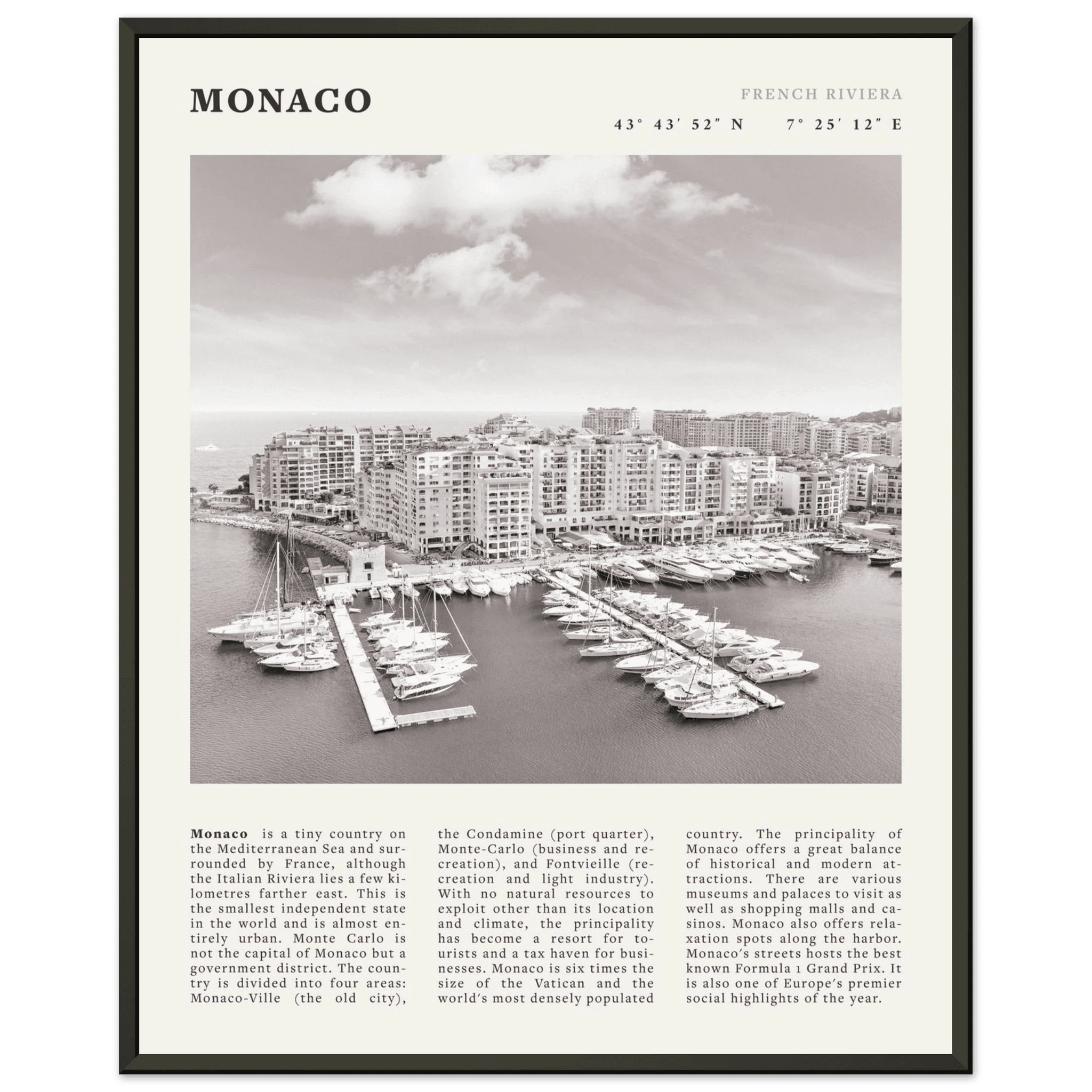 Monaco Poster Black and White – Vintage Monte Carlo Harbor Print (Digital & Printed Options) - Evergreen Posters