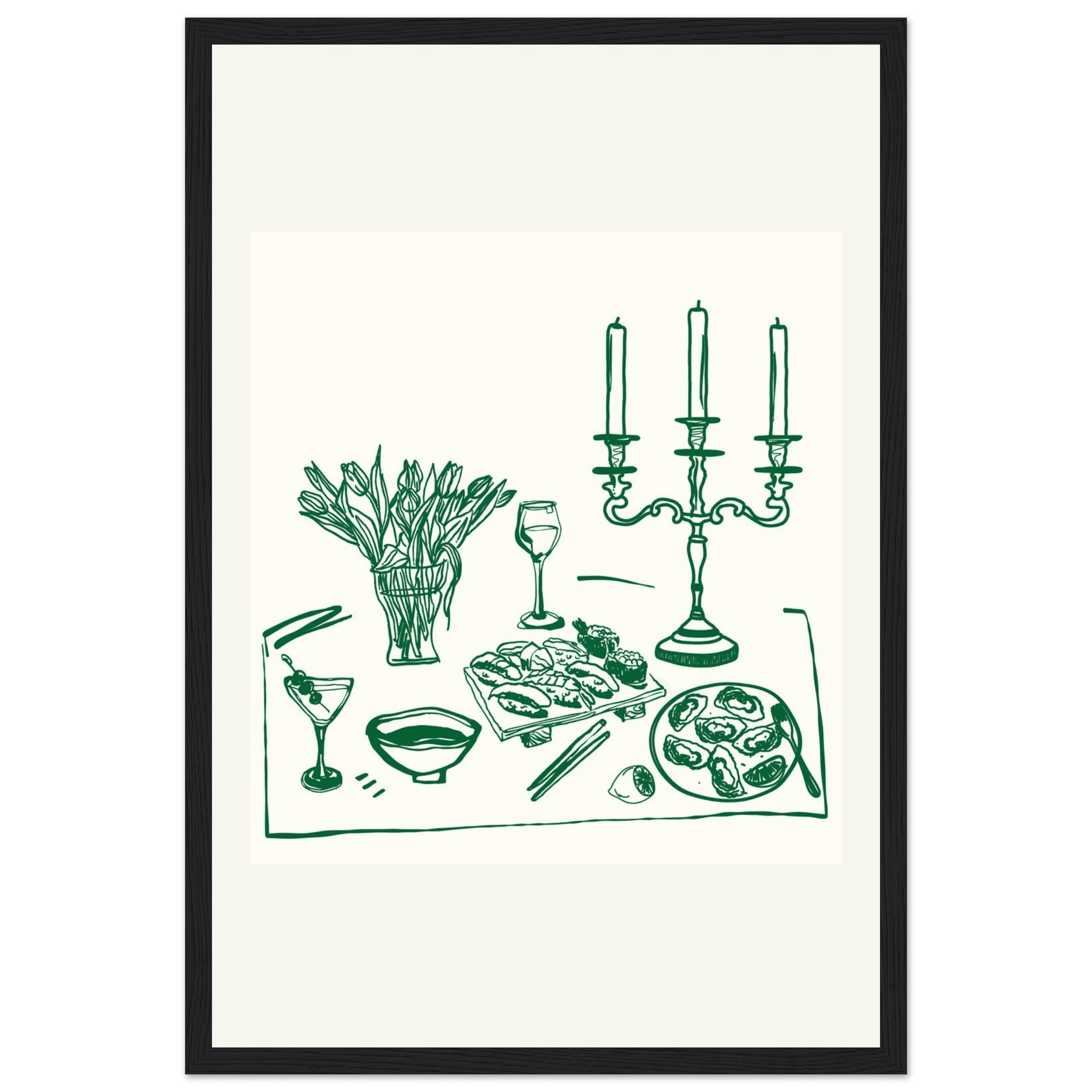 Fine Dining Table Print | Green Line Art Kitchen Wall Art | Elegant Dining Room Poster - Evergreen Posters