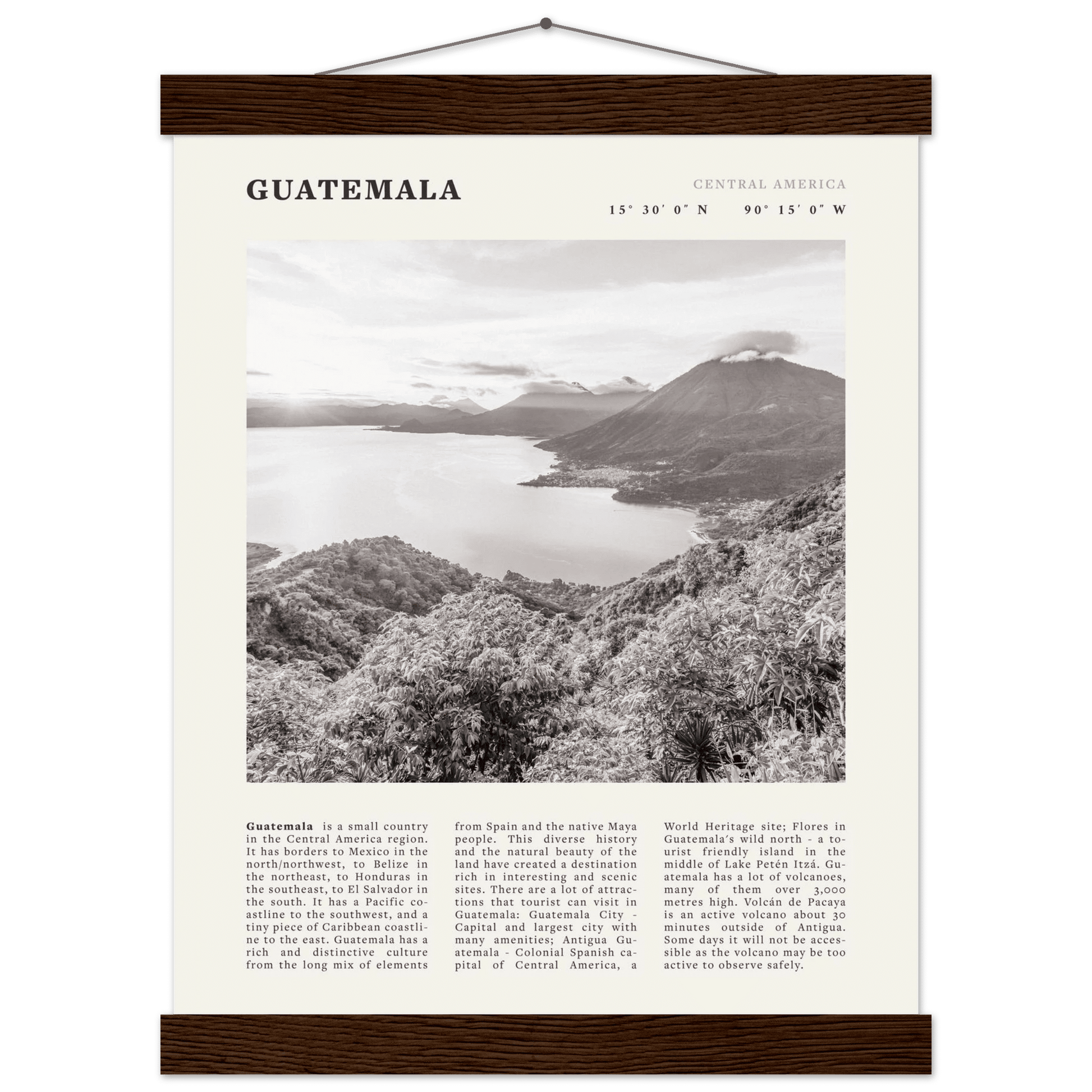 Guatemala Poster | Black & White Lake Atitlan Wall Art | Central America Travel Print - Evergreen Posters