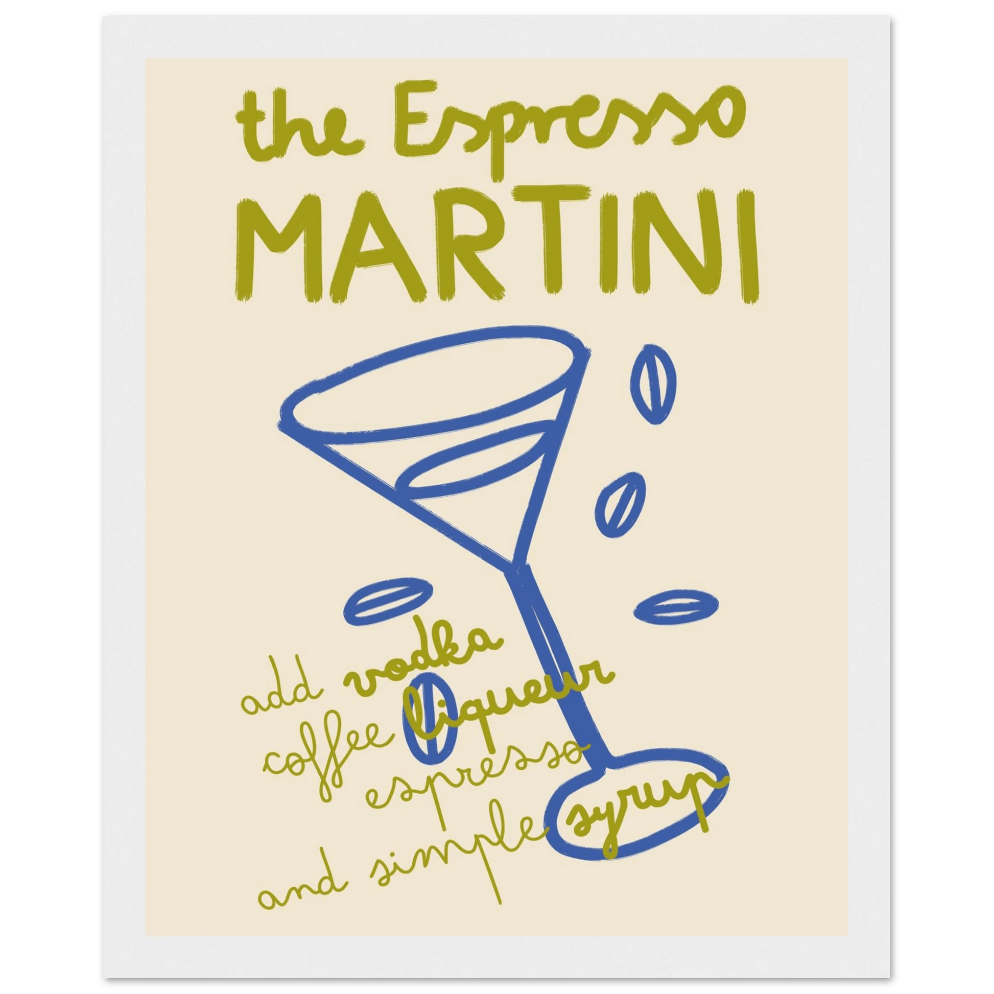 Espresso Martini Print | Cocktail Recipe Wall Art | Kitchen Bar Poster - Evergreen Posters