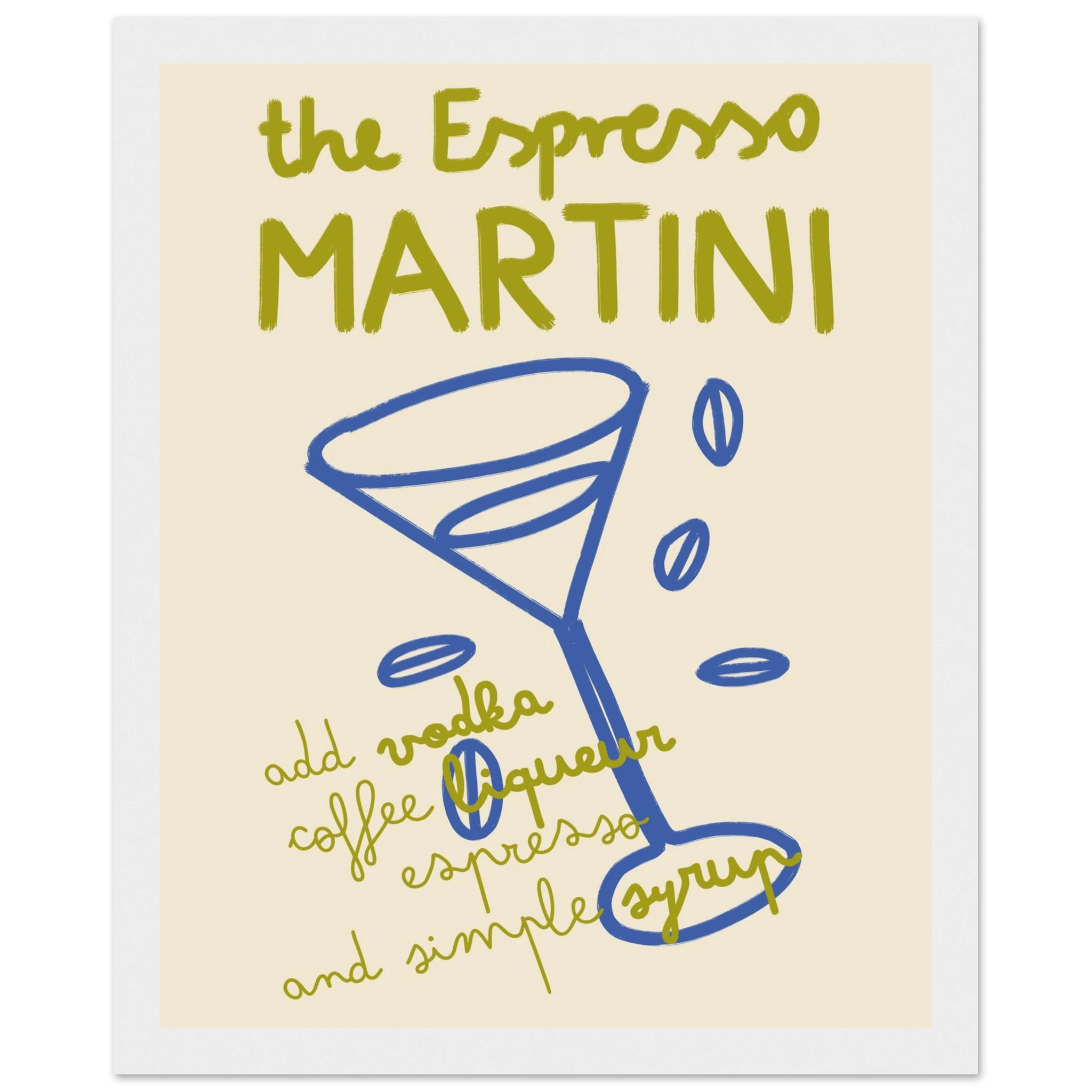 Espresso Martini Print | Cocktail Recipe Wall Art | Kitchen Bar Poster - Evergreen Posters