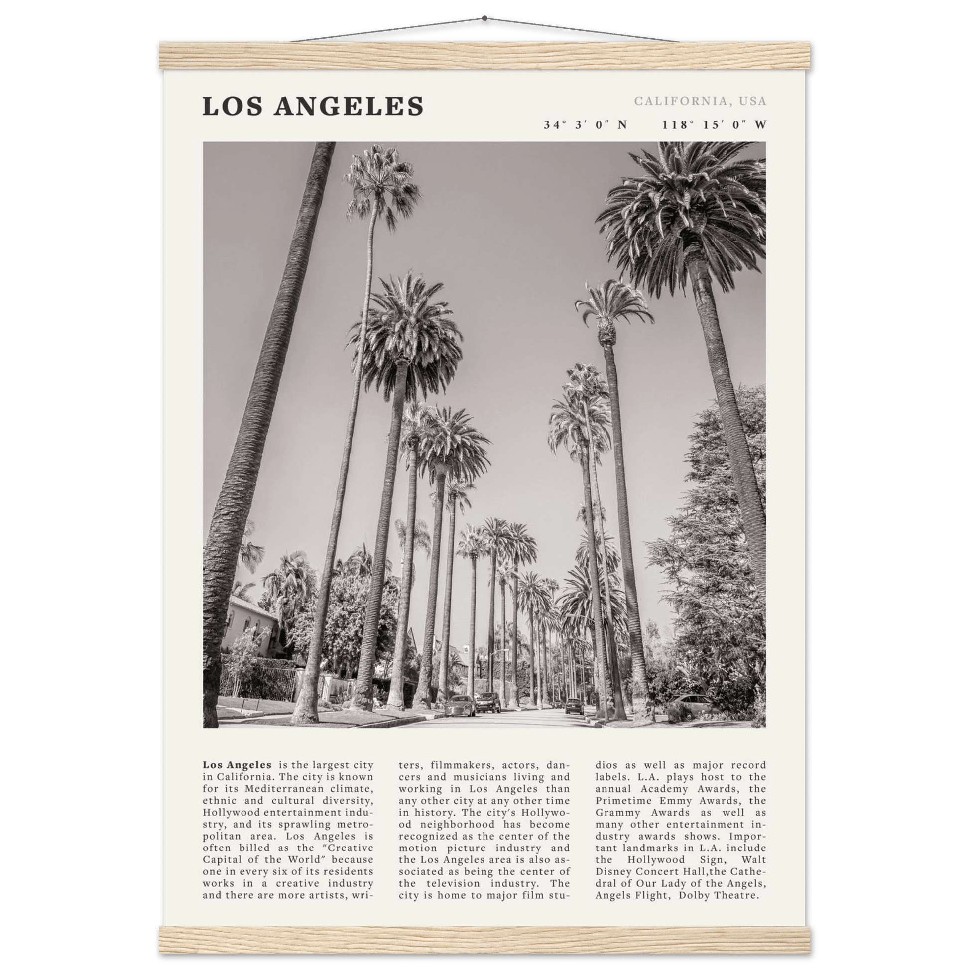 Los Angeles Poster | Black & White Palm Trees Wall Art | California Travel Print - Evergreen Posters