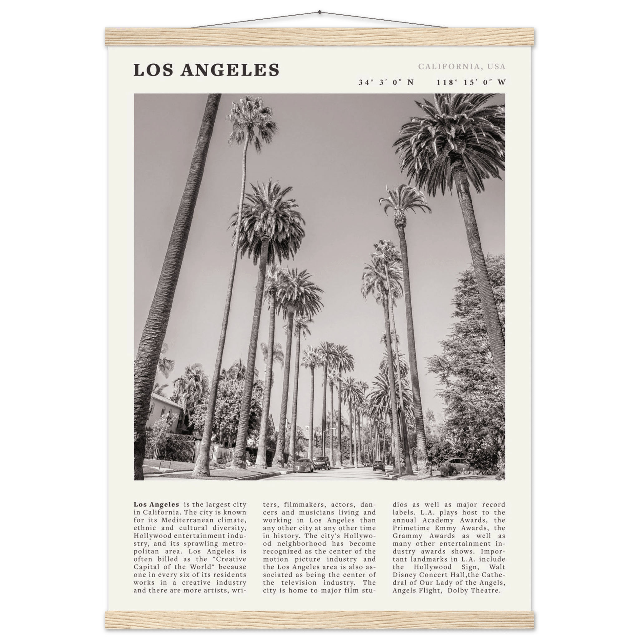 Los Angeles Poster | Black & White Palm Trees Wall Art | California Travel Print - Evergreen Posters