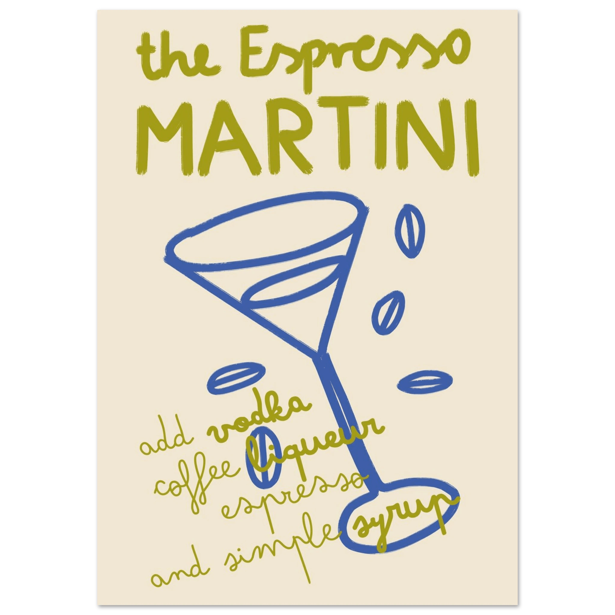Espresso Martini Print | Cocktail Recipe Wall Art | Kitchen Bar Poster - Evergreen Posters