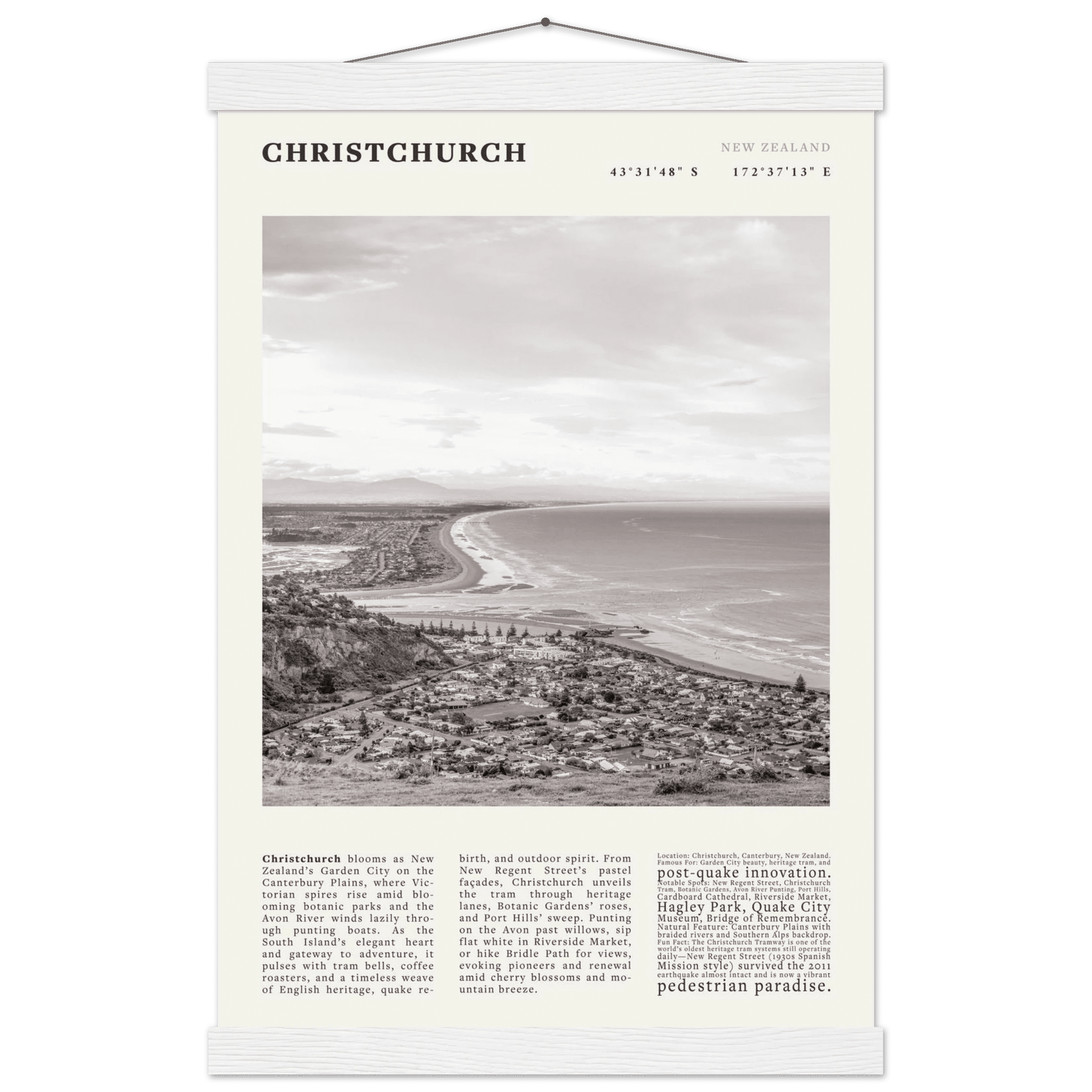 Christchurch New Zealand Poster Black and White – Vintage Garden City Panorama Print - Evergreen Posters
