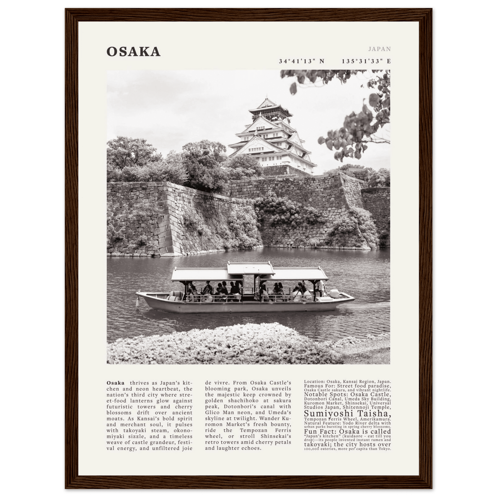 Osaka Poster Black and White – Vintage Osaka Castle Cherry Blossom Print (Digital & Printed Options) - Evergreen Posters