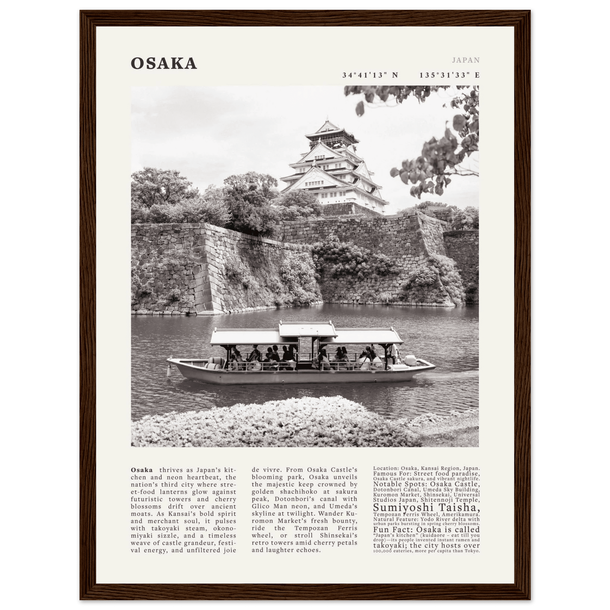 Osaka Poster Black and White – Vintage Osaka Castle Cherry Blossom Print (Digital & Printed Options) - Evergreen Posters