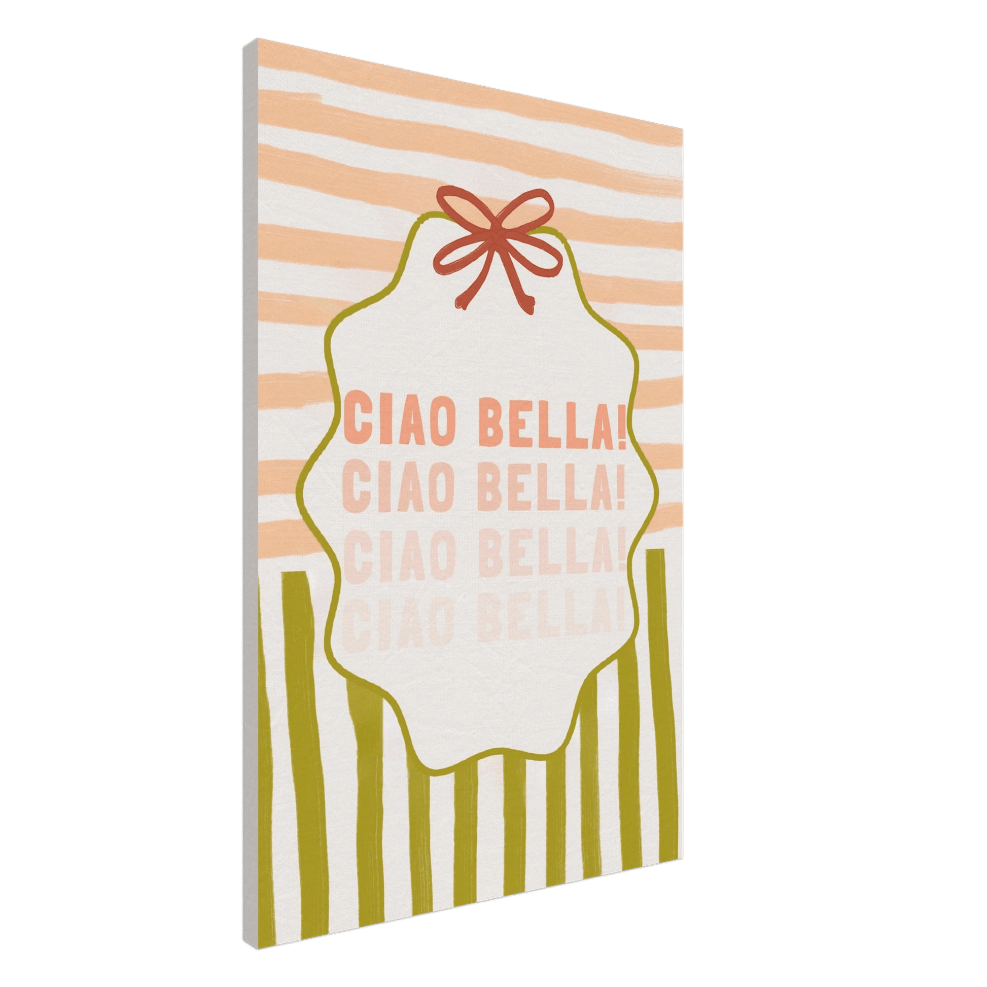 Ciao Bella Poster | Italian Typography Wall Art | Retro Stripe Bow Print | Cute Room Decor - Evergreen Posters