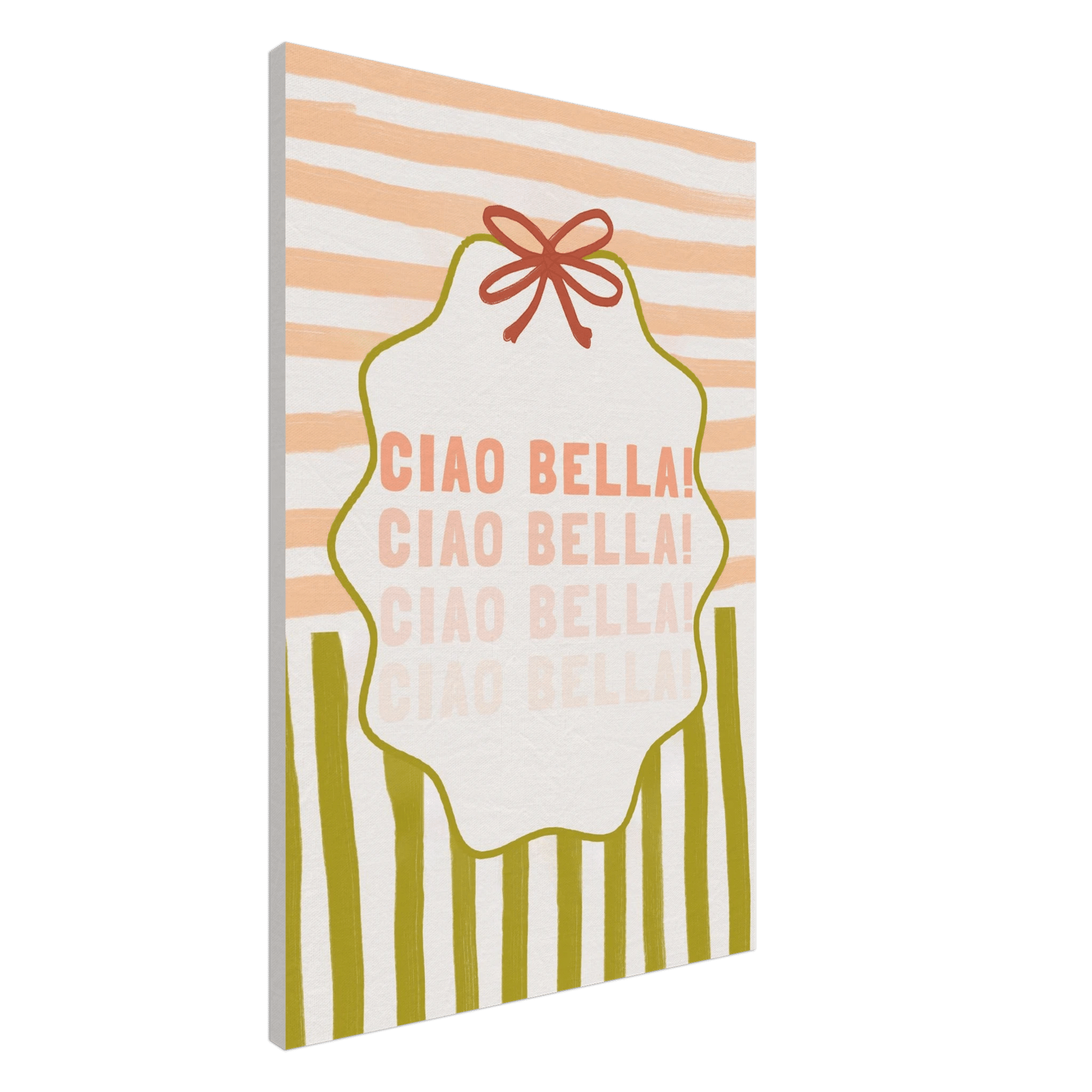 Ciao Bella Poster | Italian Typography Wall Art | Retro Stripe Bow Print | Cute Room Decor - Evergreen Posters