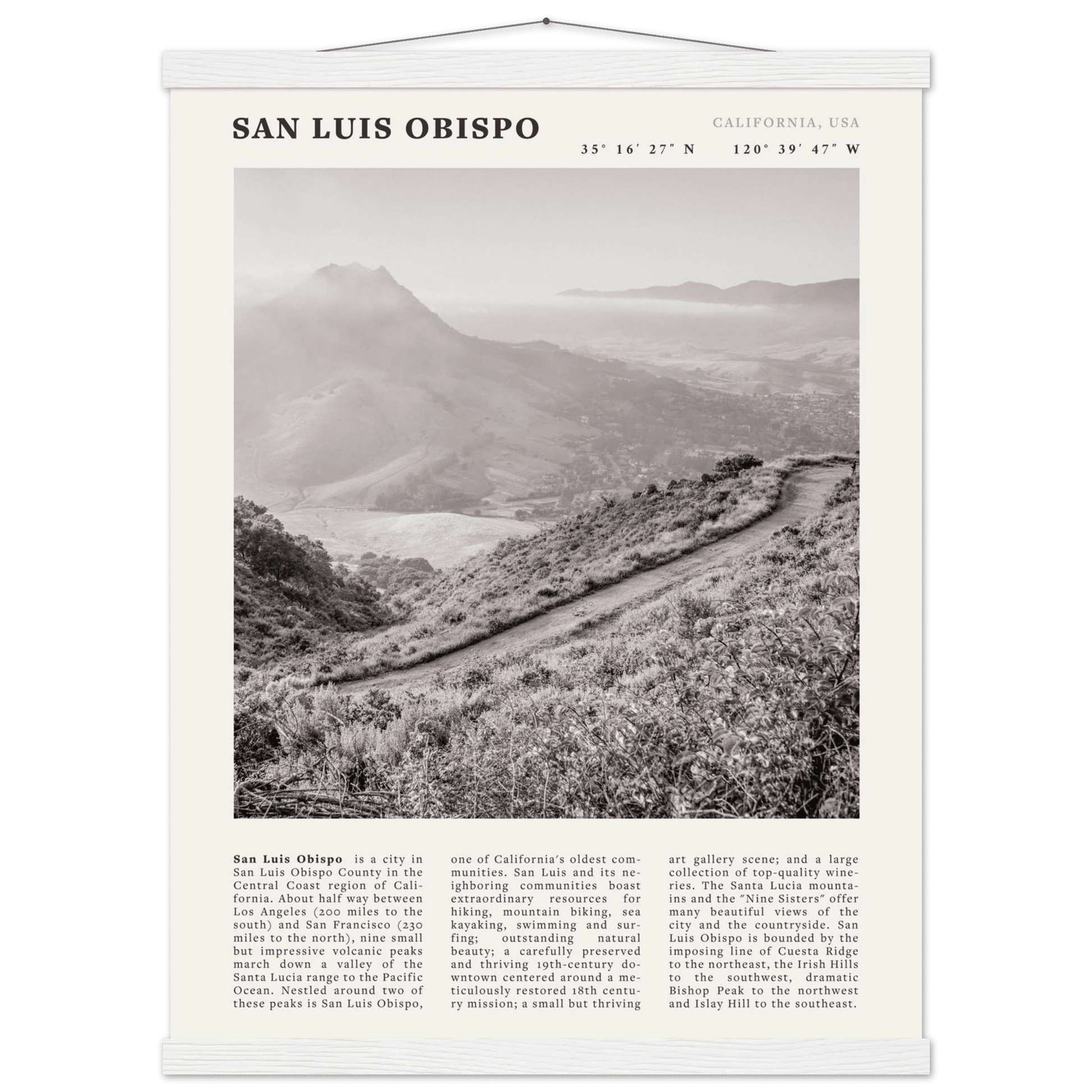 San Luis Obispo Poster | Black & White California Wall Art | SLO Travel Print - Evergreen Posters