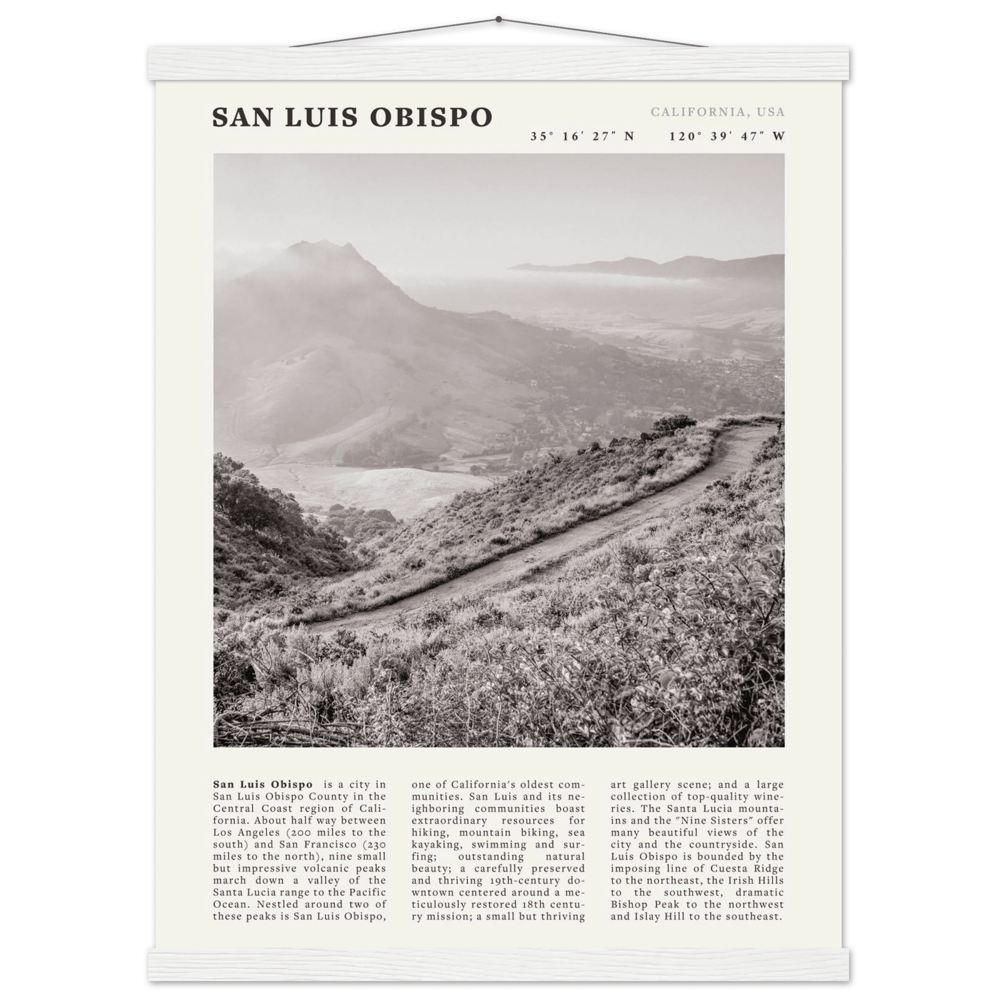 San Luis Obispo Poster | Black & White California Wall Art | SLO Travel Print - Evergreen Posters