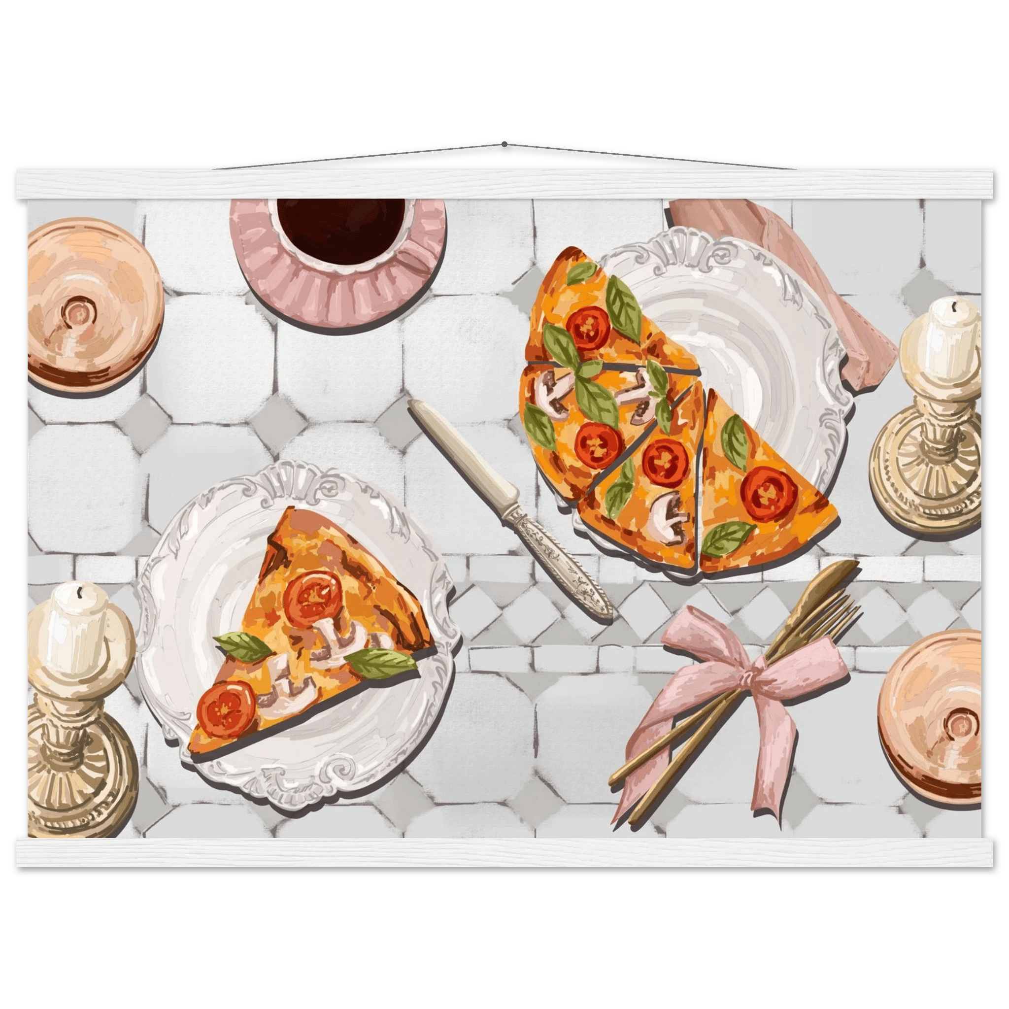 Pizza & Tea Kitchen Poster | Horizontal Food Wall Art | Italian Dining Room Print - Evergreen Posters