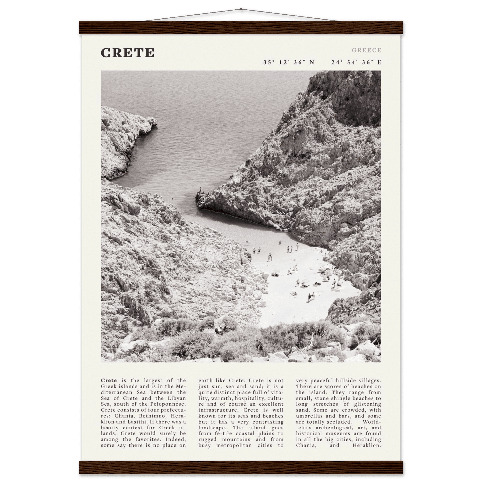 Crete Poster | Black & White Greece Beach Wall Art | Mediterranean Travel Print - Evergreen Posters