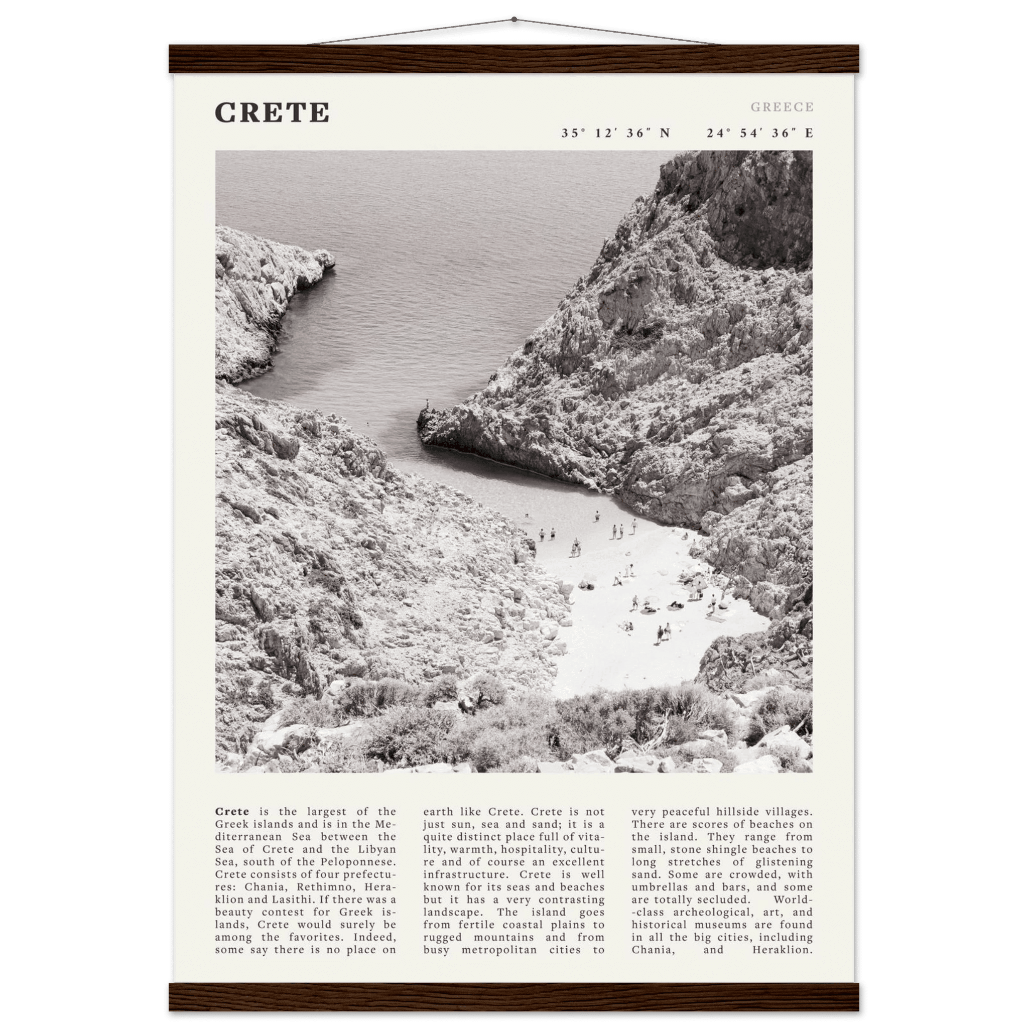 Crete Poster | Black & White Greece Beach Wall Art | Mediterranean Travel Print - Evergreen Posters