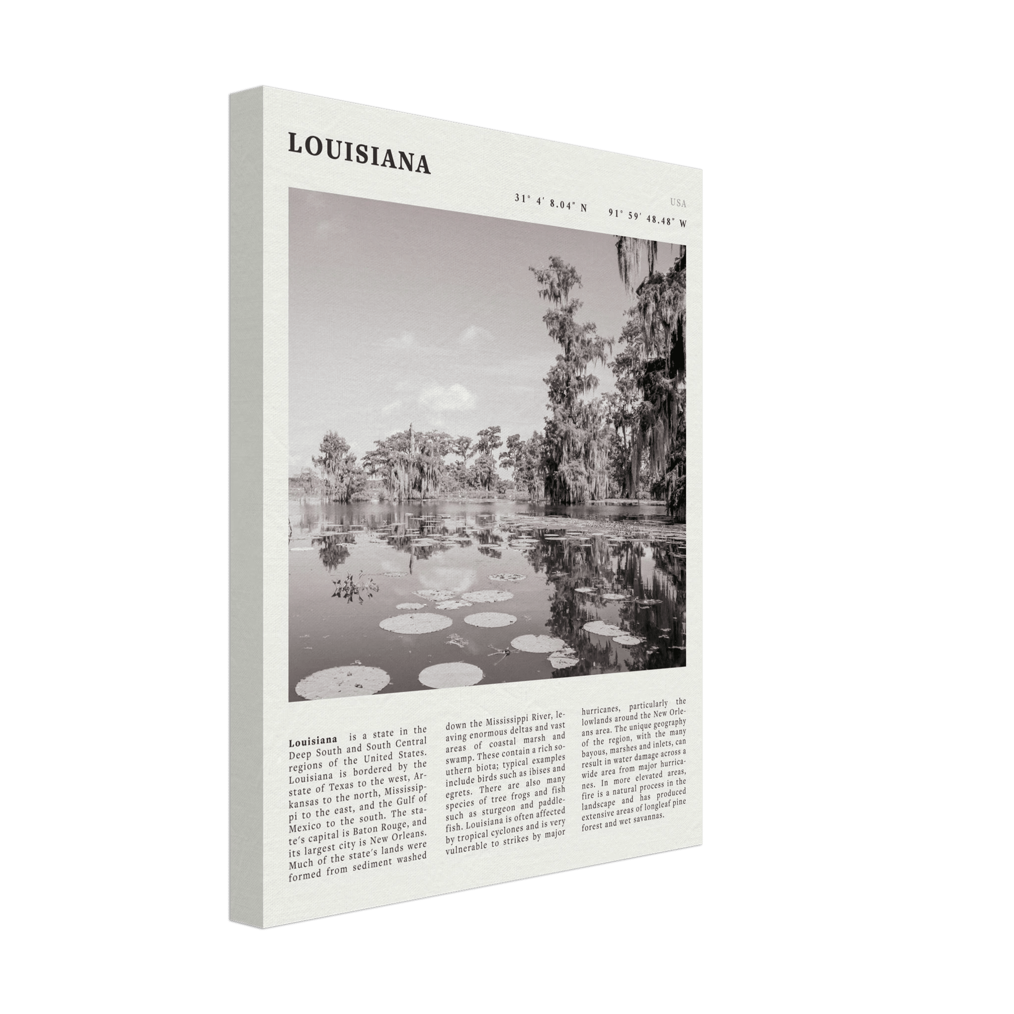 Louisiana Poster | Black & White Bayou Wall Art | Southern USA Travel Print Decor - Evergreen Posters