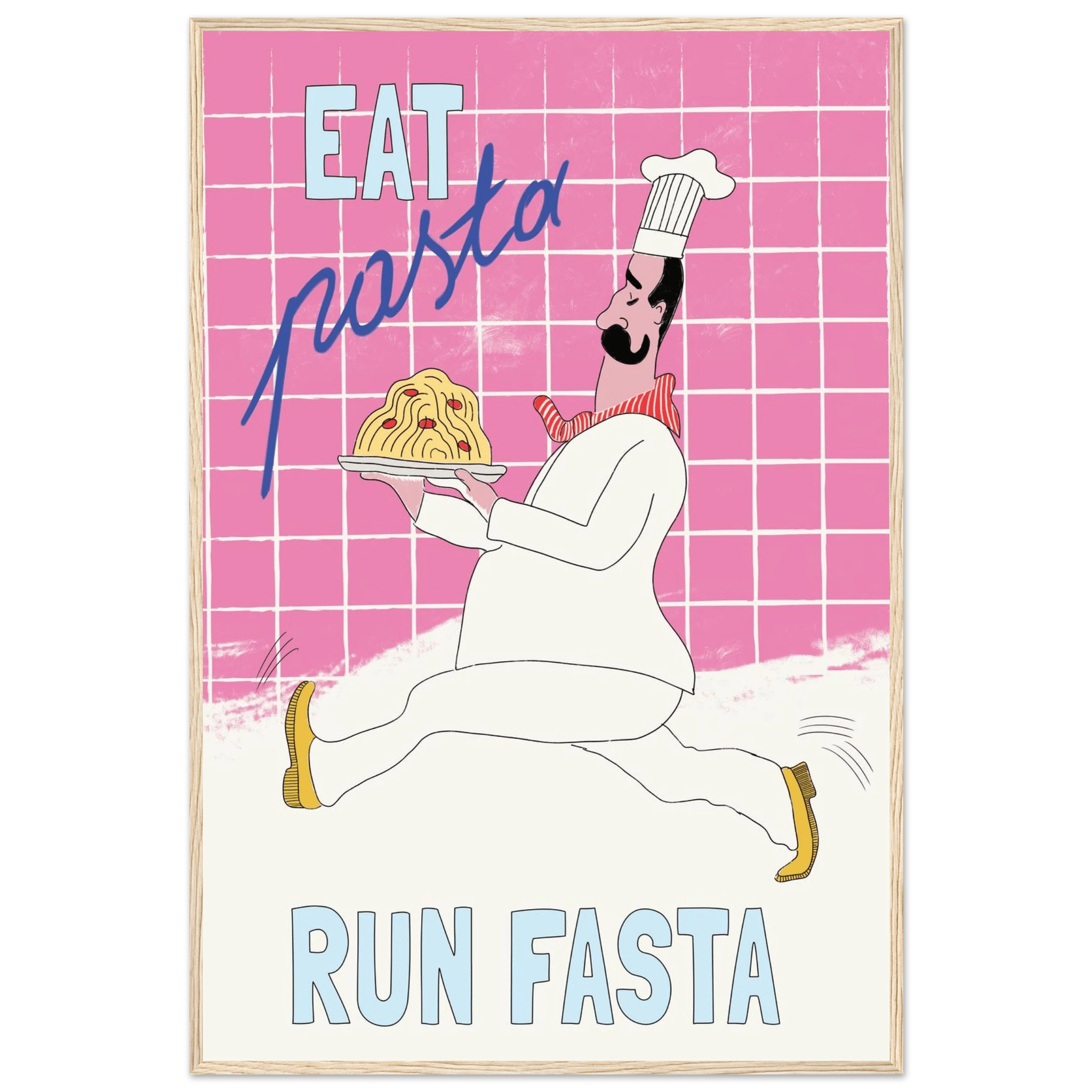 Eat Pasta Run Fasta Poster – Playful Kitchen Wall Art Print (Pink Edition) - Evergreen Posters