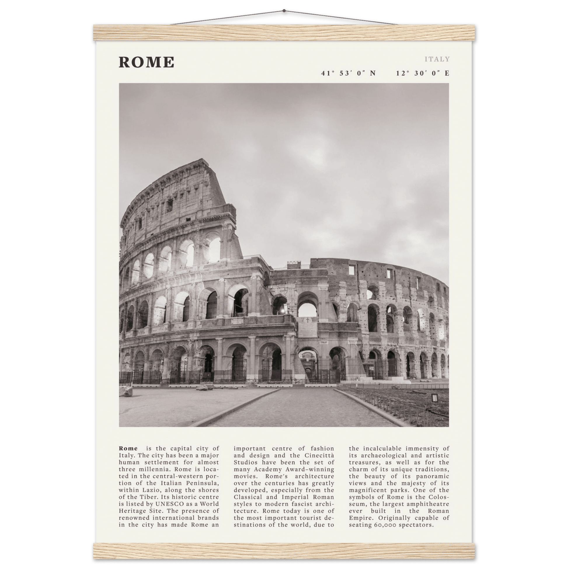 Rome Poster | Black & White Colosseum Wall Art | Italy Travel Print | Roman Decor - Evergreen Posters