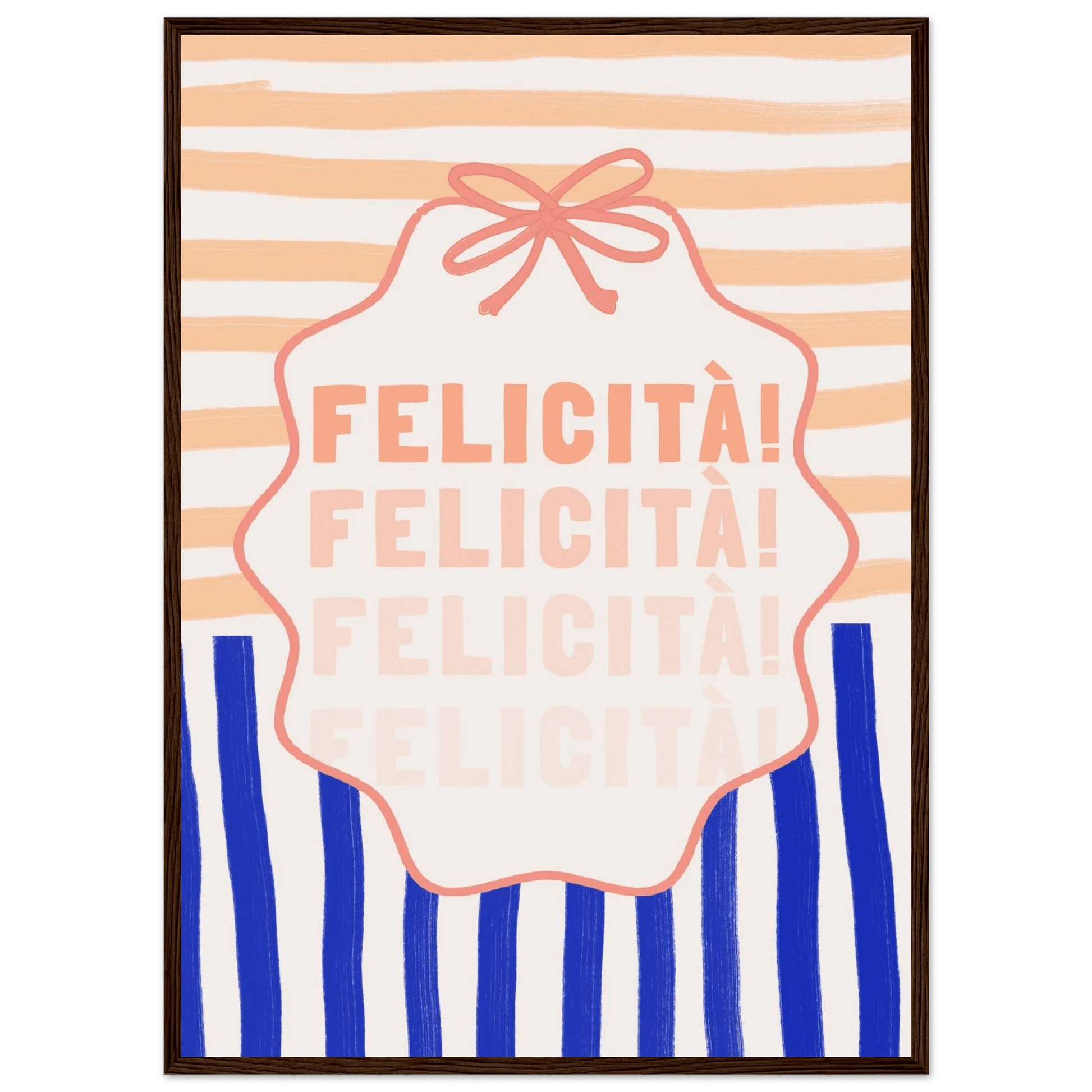 Felicità Italian Happiness Quote Print | Coquette Stripe Wall Art - Evergreen Posters