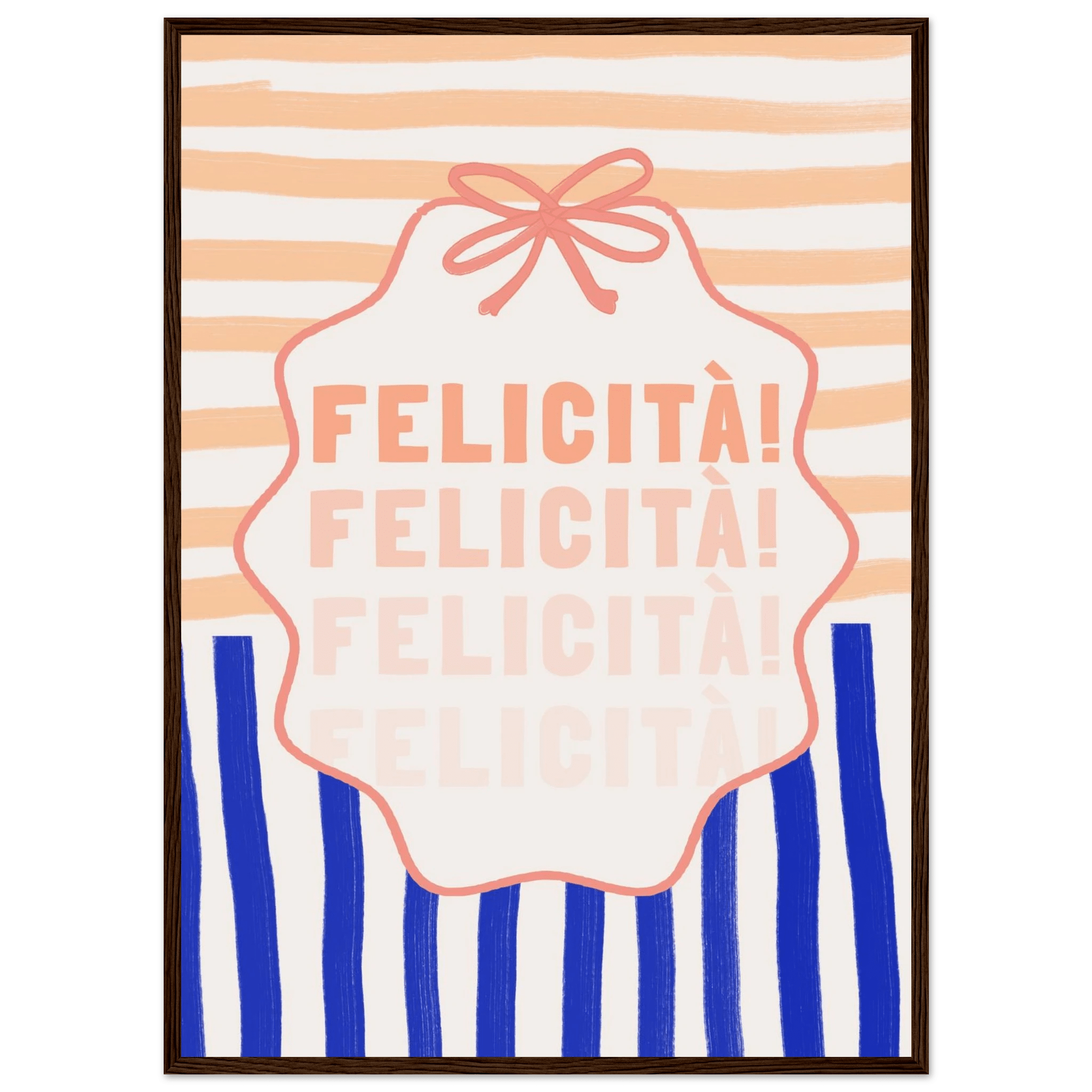 Felicità Italian Happiness Quote Print | Coquette Stripe Wall Art - Evergreen Posters