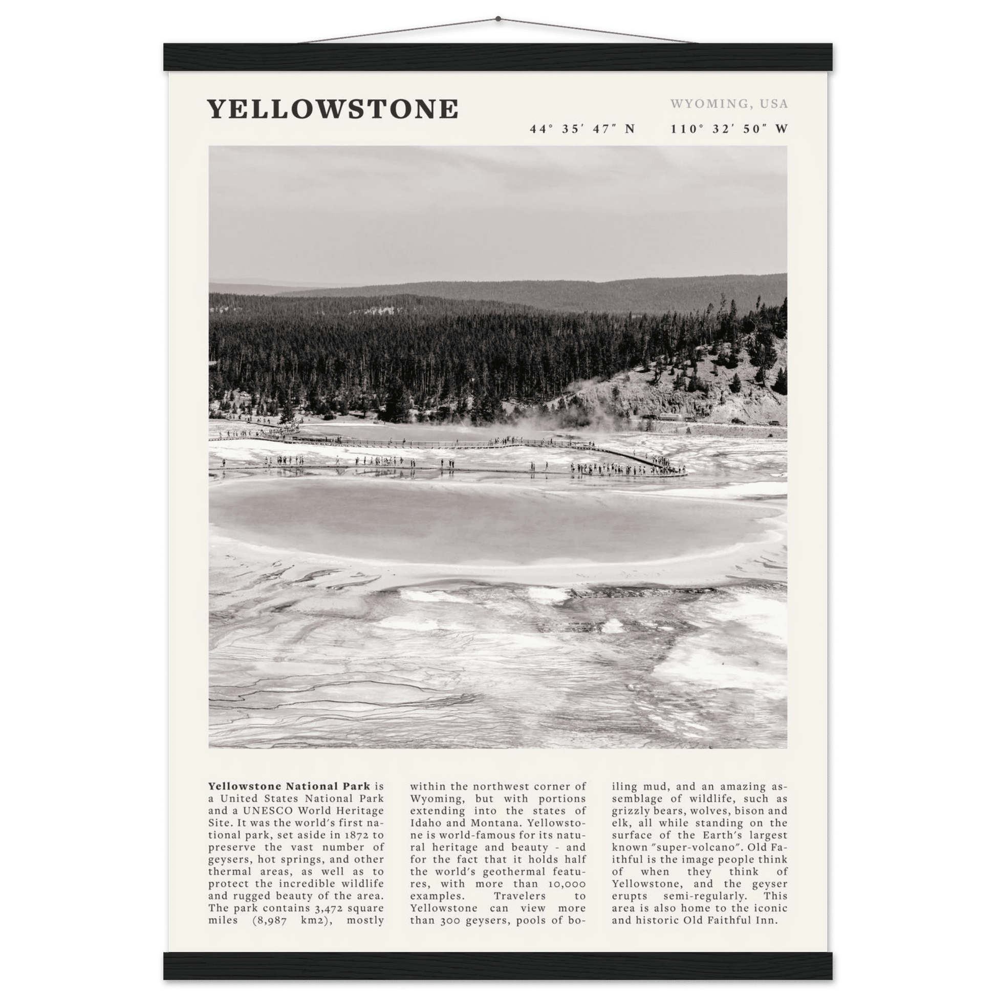 Yellowstone Poster | Black & White Grand Prismatic Spring Wall Art | WY Print - Evergreen Posters