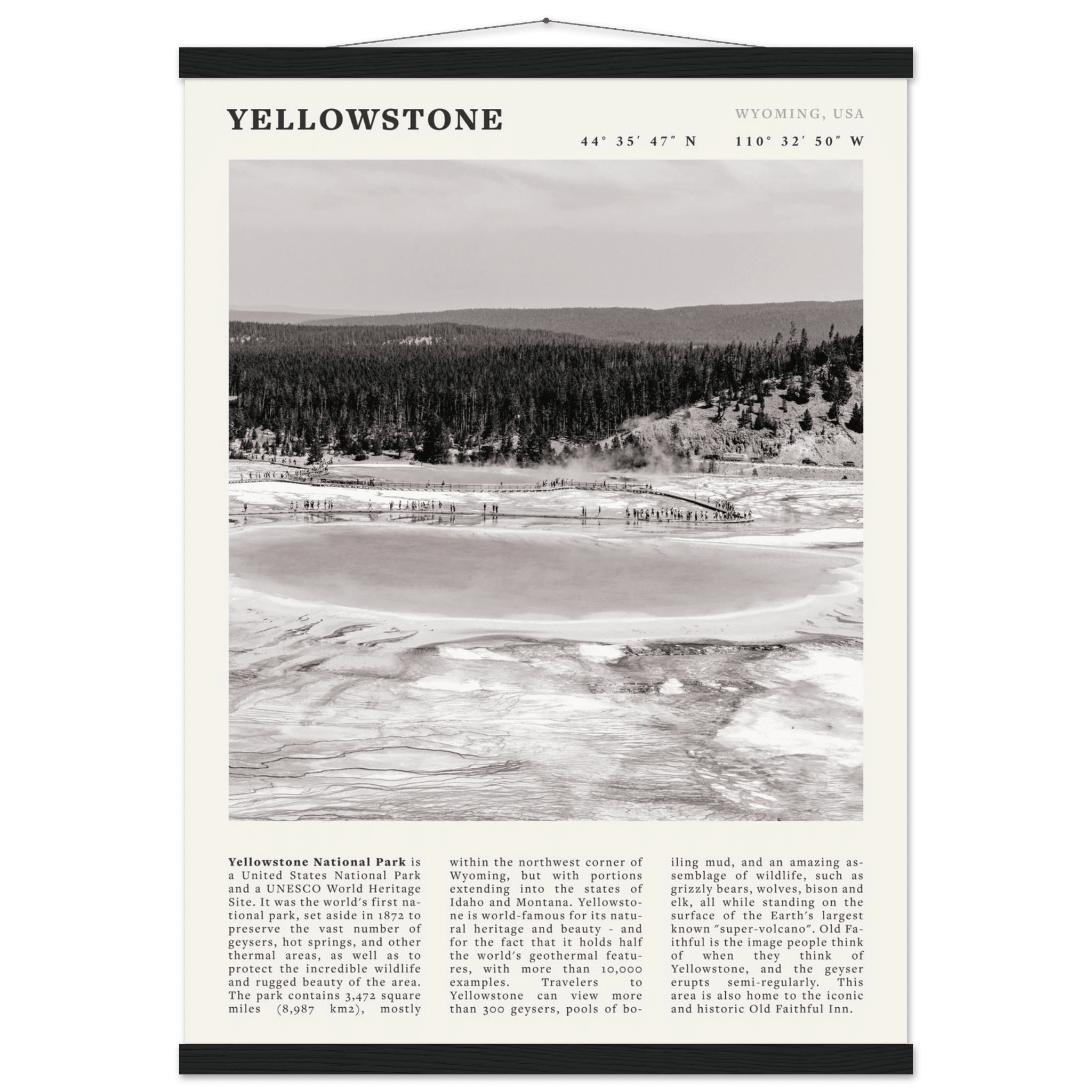 Yellowstone Poster | Black & White Grand Prismatic Spring Wall Art | WY Print - Evergreen Posters