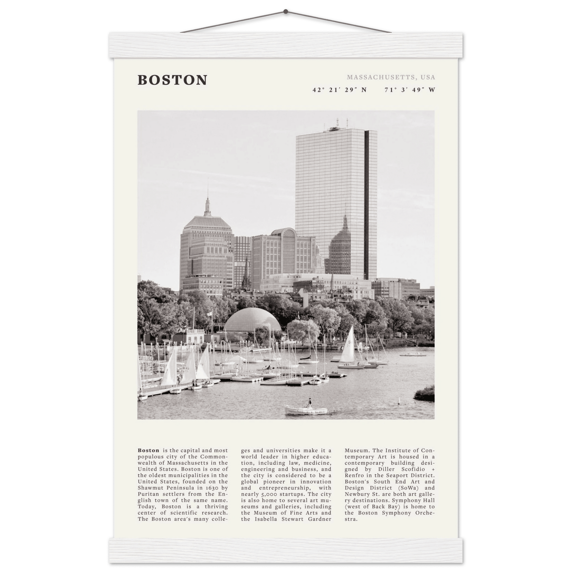 Boston Poster | Black & White Charles River Skyline Wall Art | Massachusetts Print - Evergreen Posters