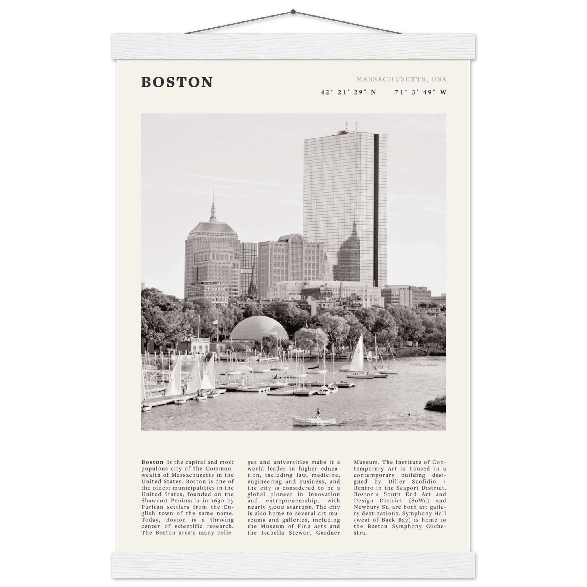 Boston Poster | Black & White Charles River Skyline Wall Art | Massachusetts Print - Evergreen Posters