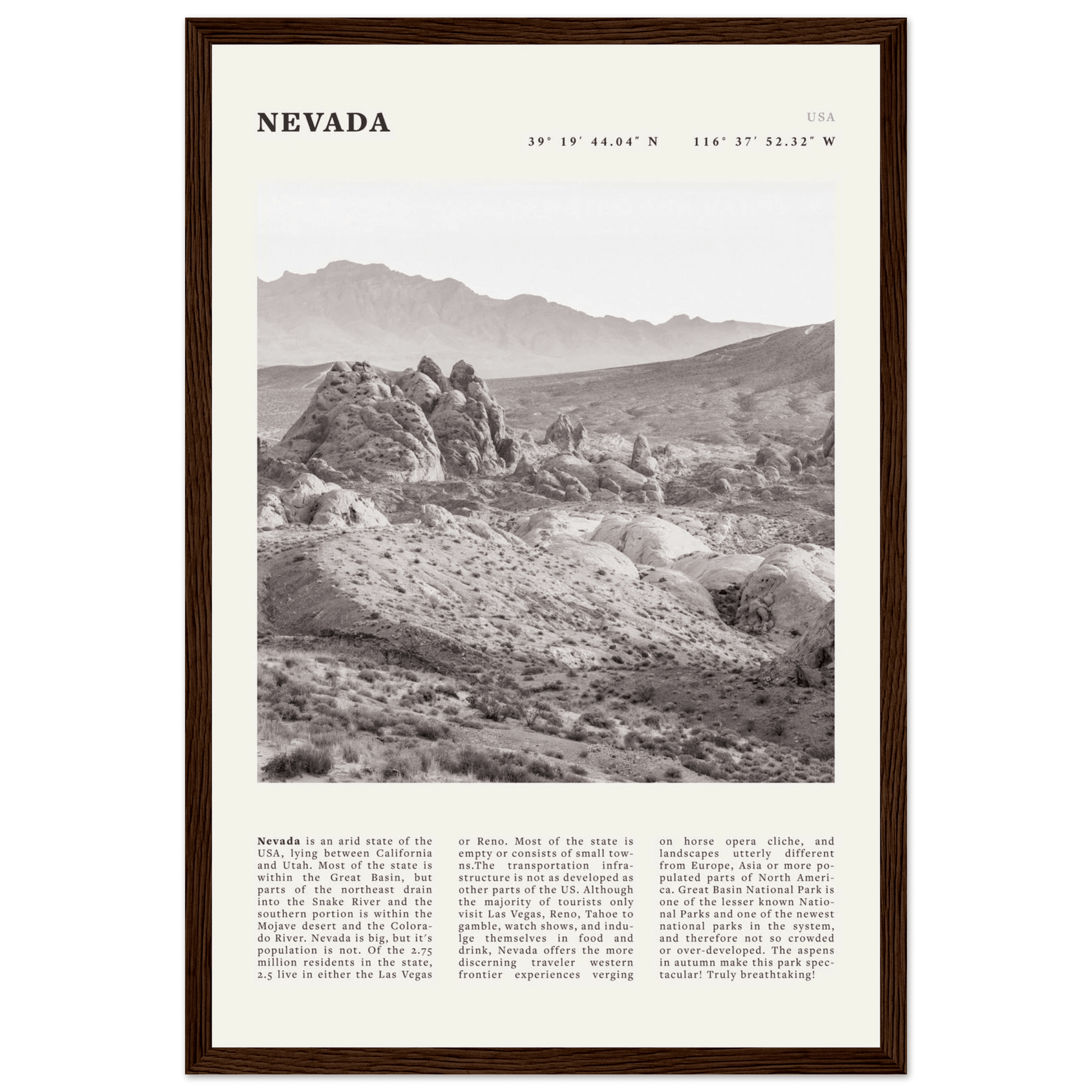 Nevada Poster | Black & White Desert Landscape Wall Art | USA Travel Print Decor - Evergreen Posters