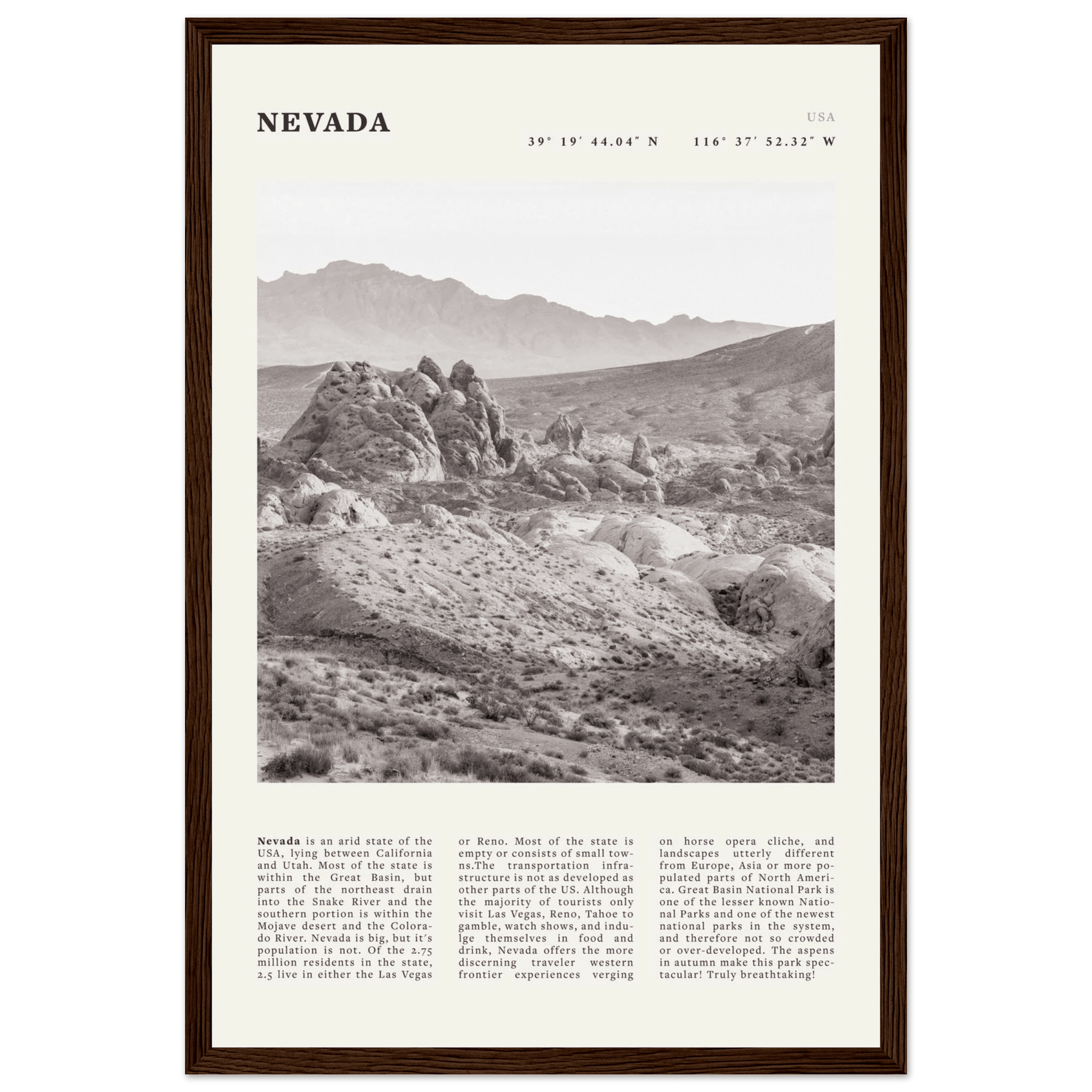 Nevada Poster | Black & White Desert Landscape Wall Art | USA Travel Print Decor - Evergreen Posters