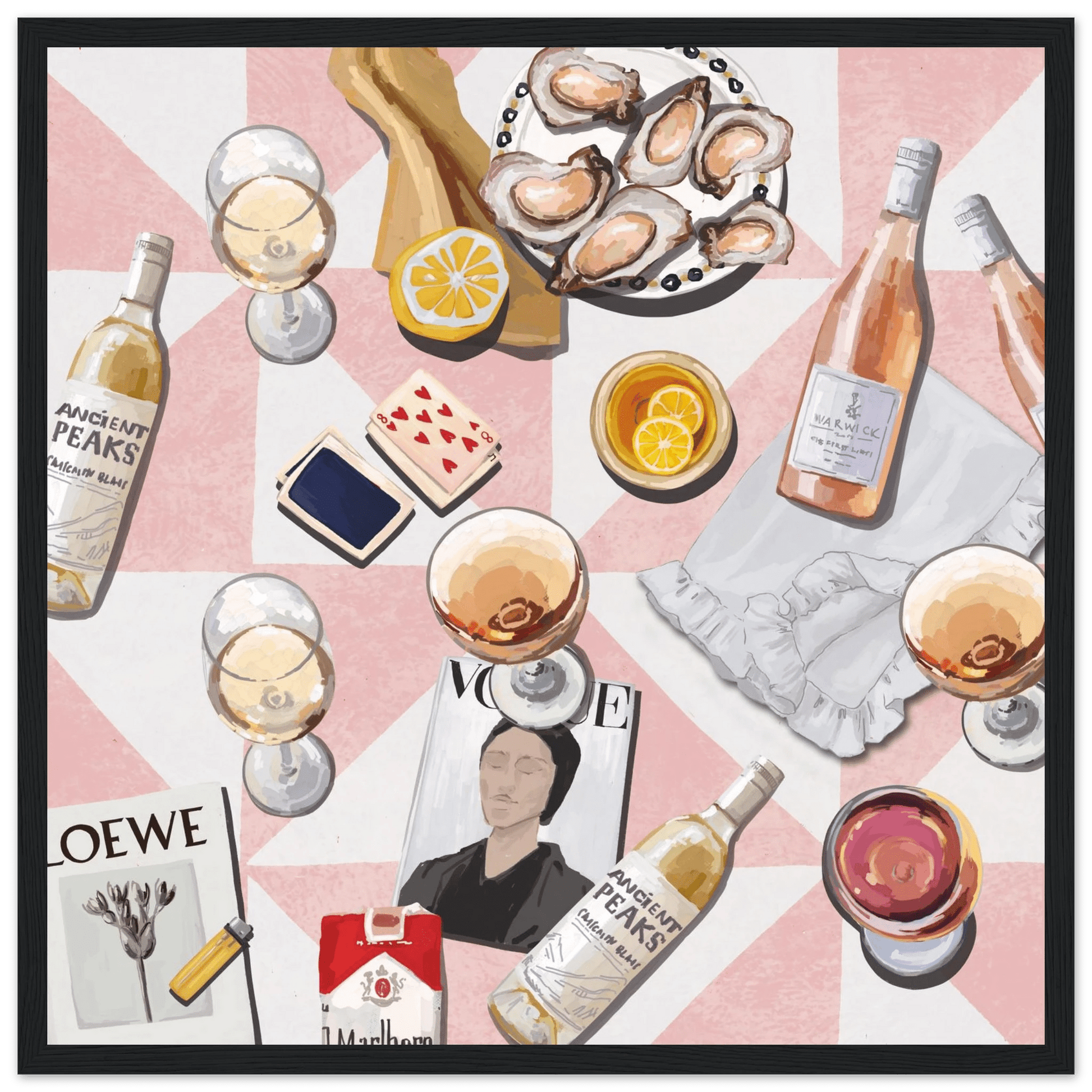 Vogue Oysters & Rosé Poster | Dopamine Decor Luxury Wall Art | Pink Tile Square Print - Evergreen Posters