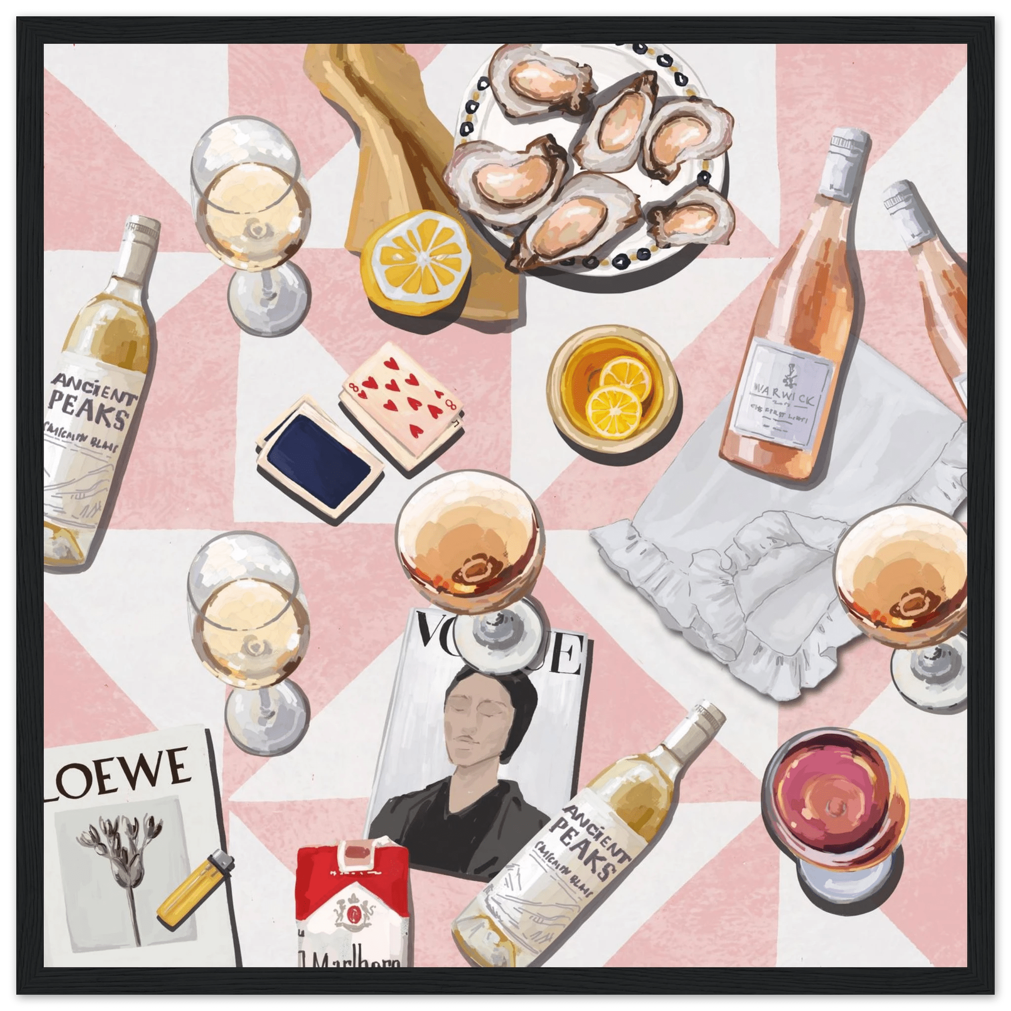 Vogue Oysters & Rosé Poster | Dopamine Decor Luxury Wall Art | Pink Tile Square Print - Evergreen Posters