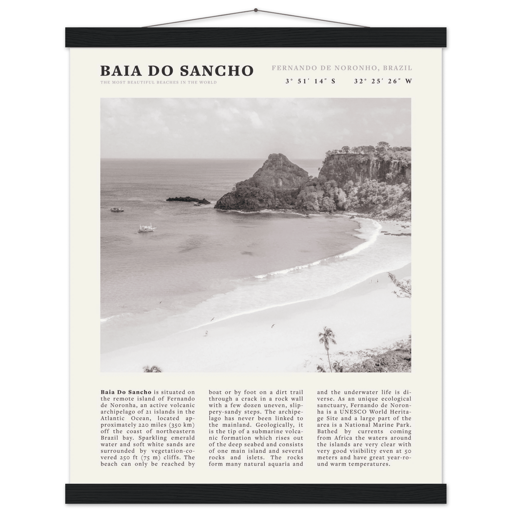 Baia Do Sancho Poster | Black & White Brazil Beach Wall Art | Fernando de Noronha - Evergreen Posters