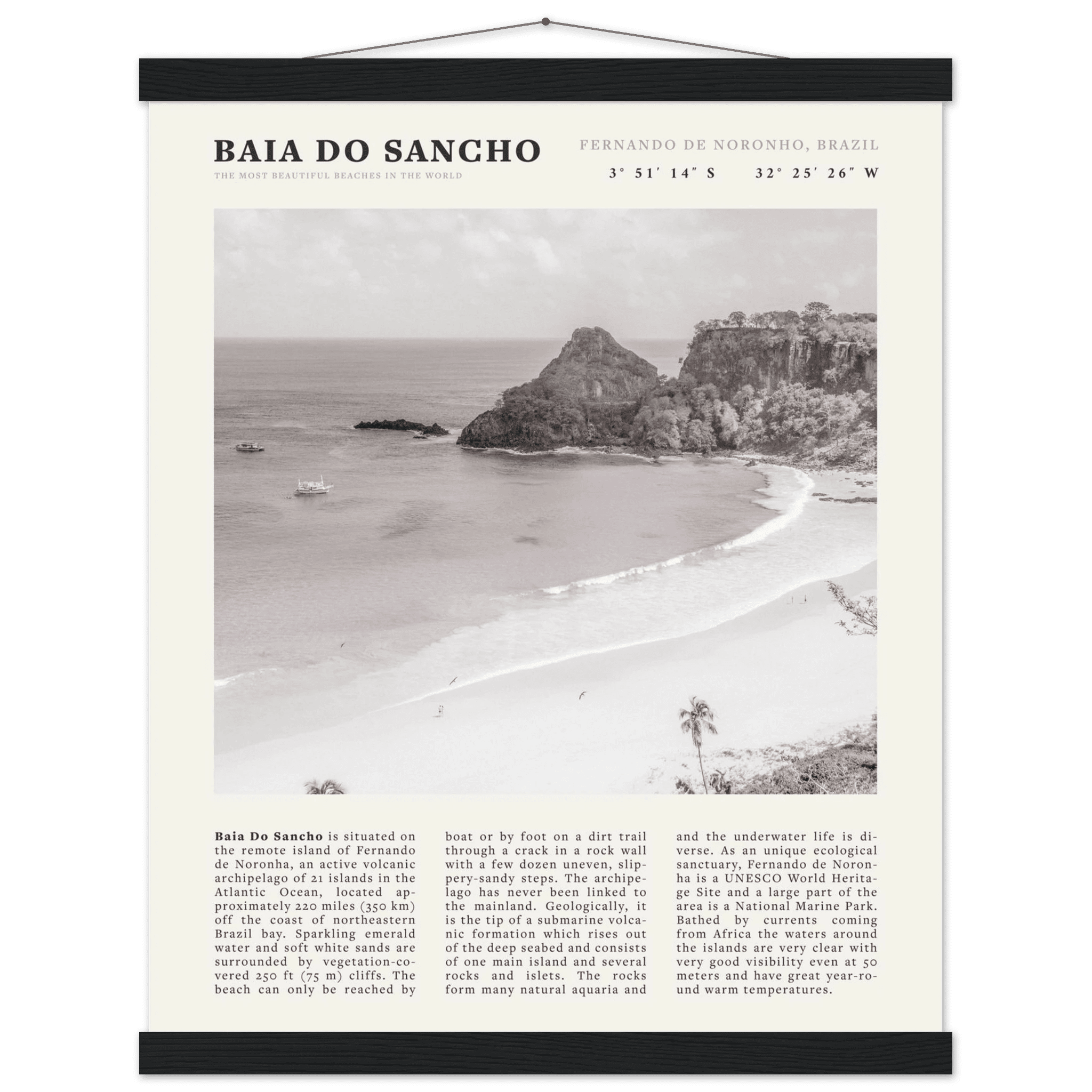 Baia Do Sancho Poster | Black & White Brazil Beach Wall Art | Fernando de Noronha - Evergreen Posters