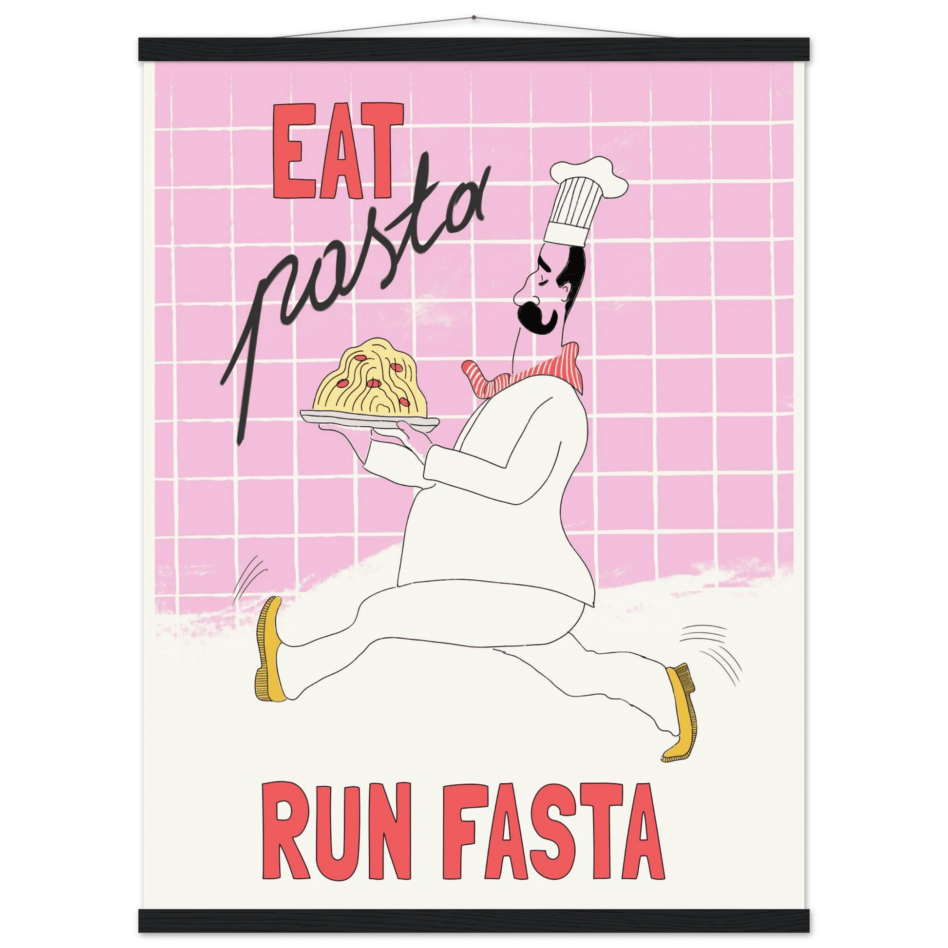 Eat Pasta Run Fasta Poster – Playful Kitchen Wall Art Print (Light Pink) - Evergreen Posters