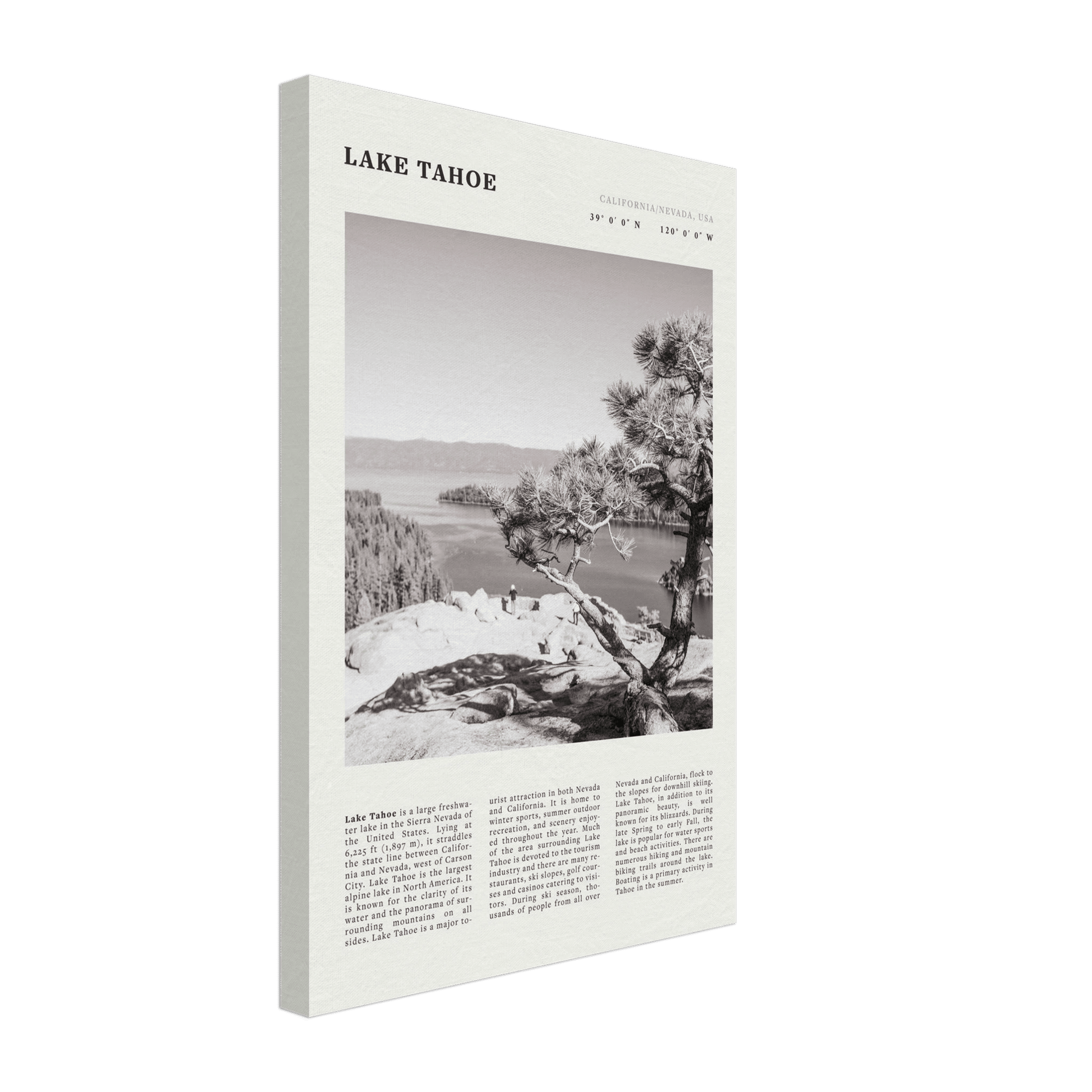 Lake Tahoe Poster | Black & White California Nevada Wall Art | Nature Travel Print Decor - Evergreen Posters