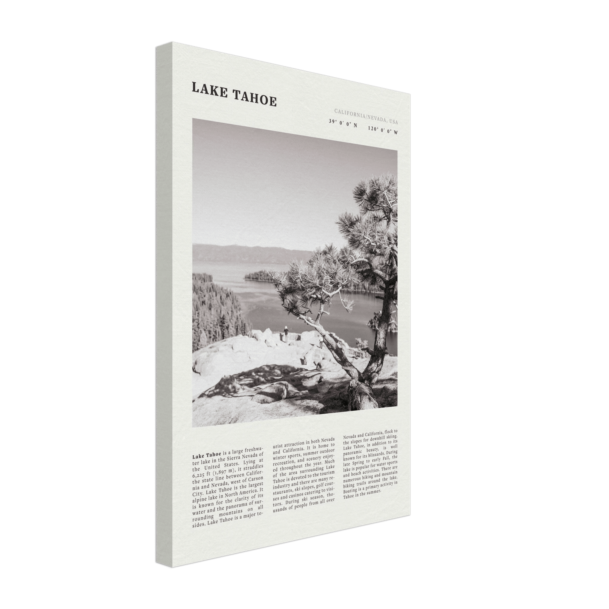 Lake Tahoe Poster | Black & White California Nevada Wall Art | Nature Travel Print Decor - Evergreen Posters
