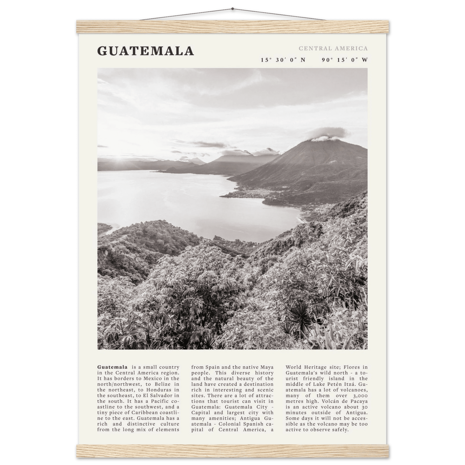 Guatemala Poster | Black & White Lake Atitlan Wall Art | Central America Travel Print - Evergreen Posters