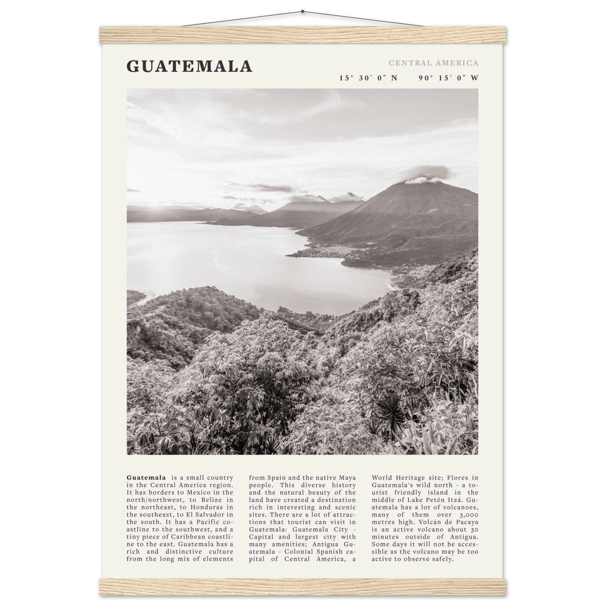 Guatemala Poster | Black & White Lake Atitlan Wall Art | Central America Travel Print - Evergreen Posters