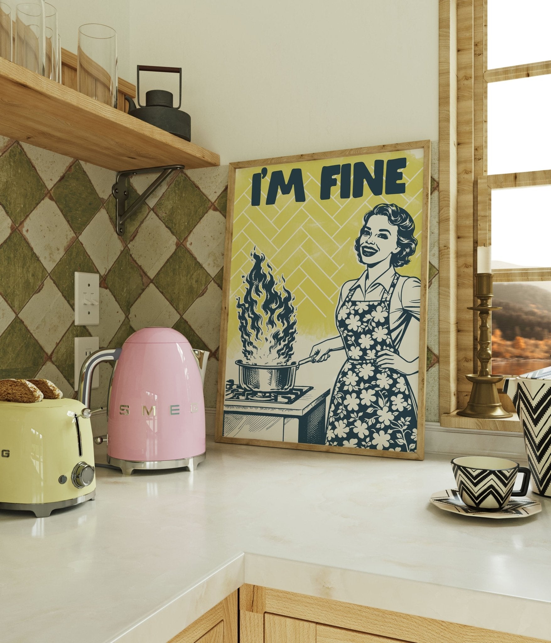 I'm Fine Poster – Funny Retro Kitchen Wall Art Print (Digital & Printed Options) - Evergreen Posters
