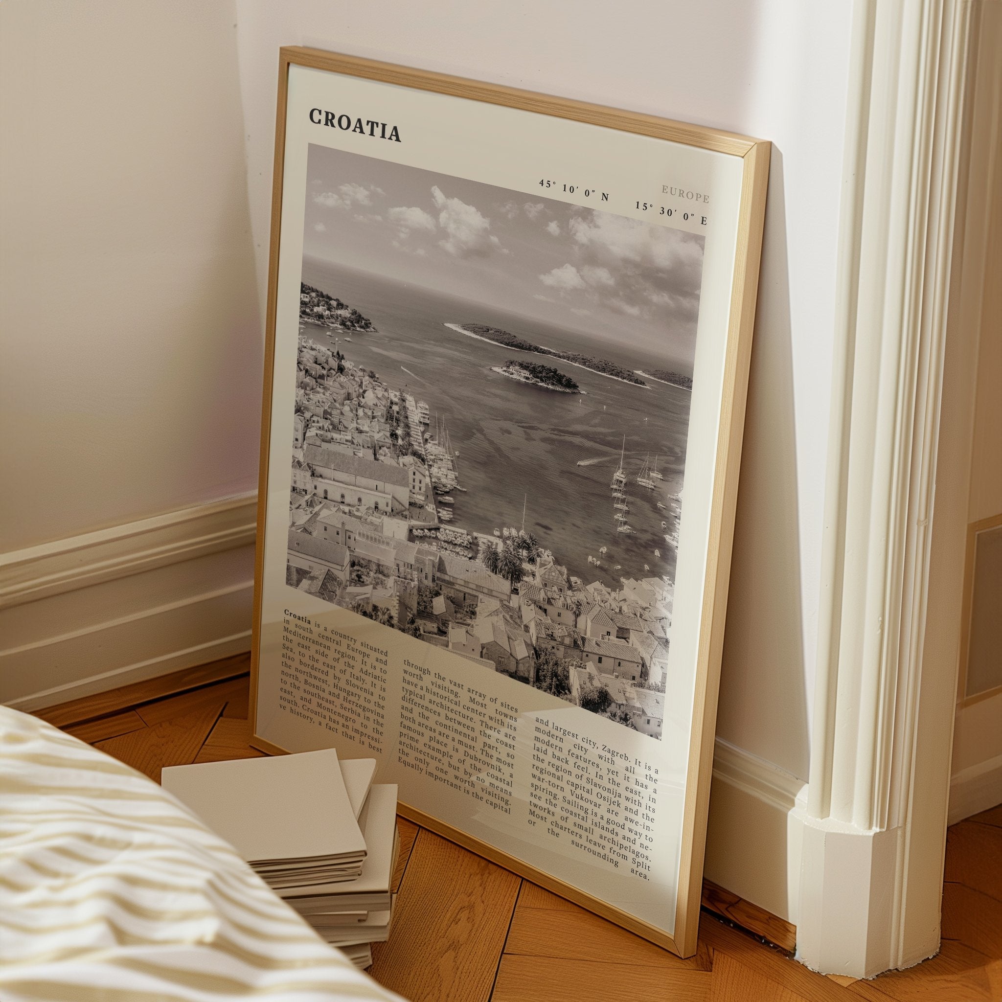 Croatia Poster | Black & White Hvar Island Wall Art | Adriatic Travel Print Decor - Evergreen Posters