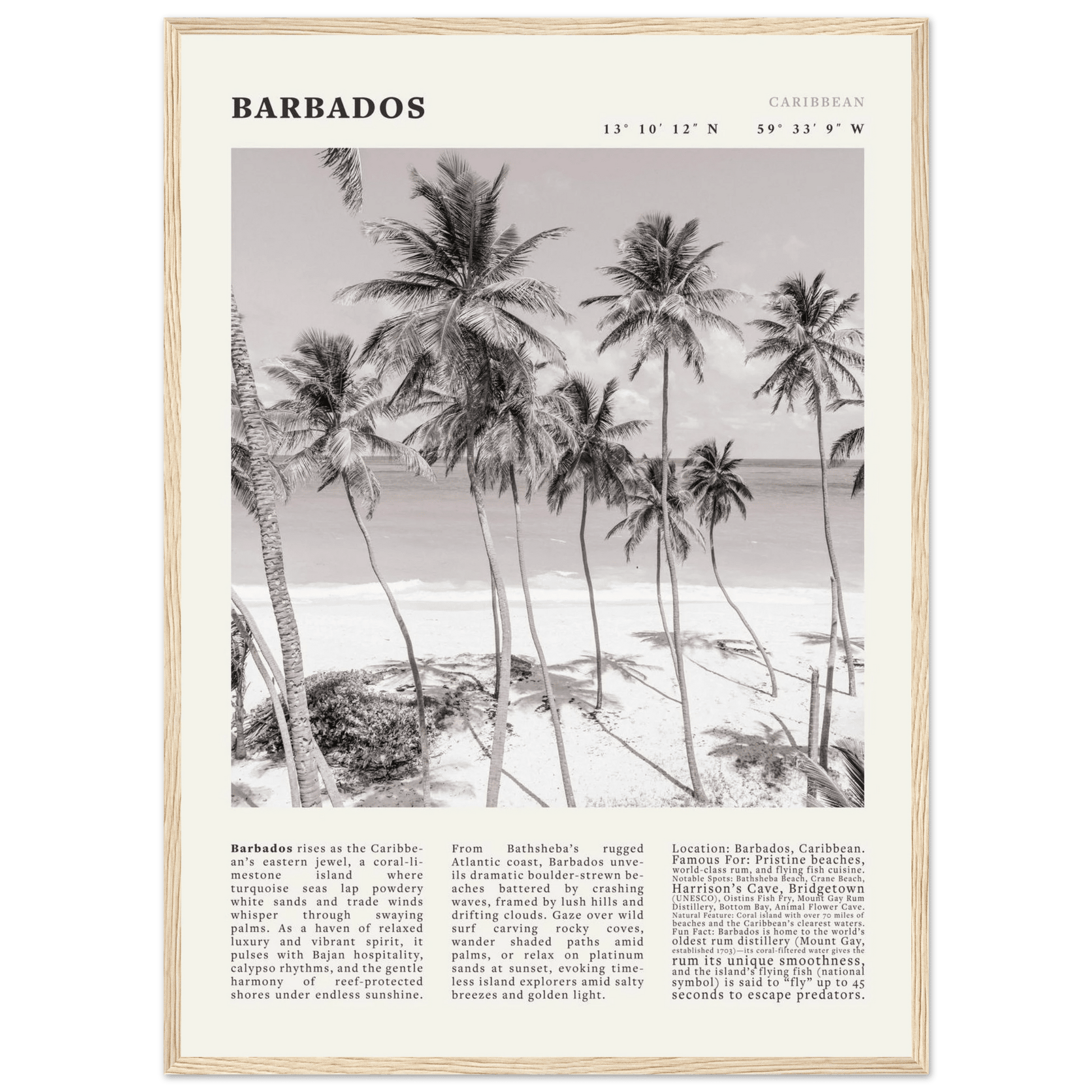 Barbados Poster Black and White – Vintage Caribbean Palm Beach Print (Digital & Printed Options) - Evergreen Posters