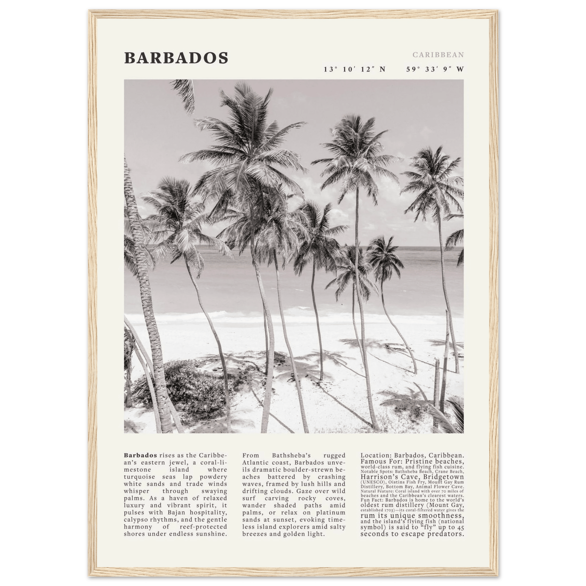 Barbados Poster Black and White – Vintage Caribbean Palm Beach Print (Digital & Printed Options) - Evergreen Posters