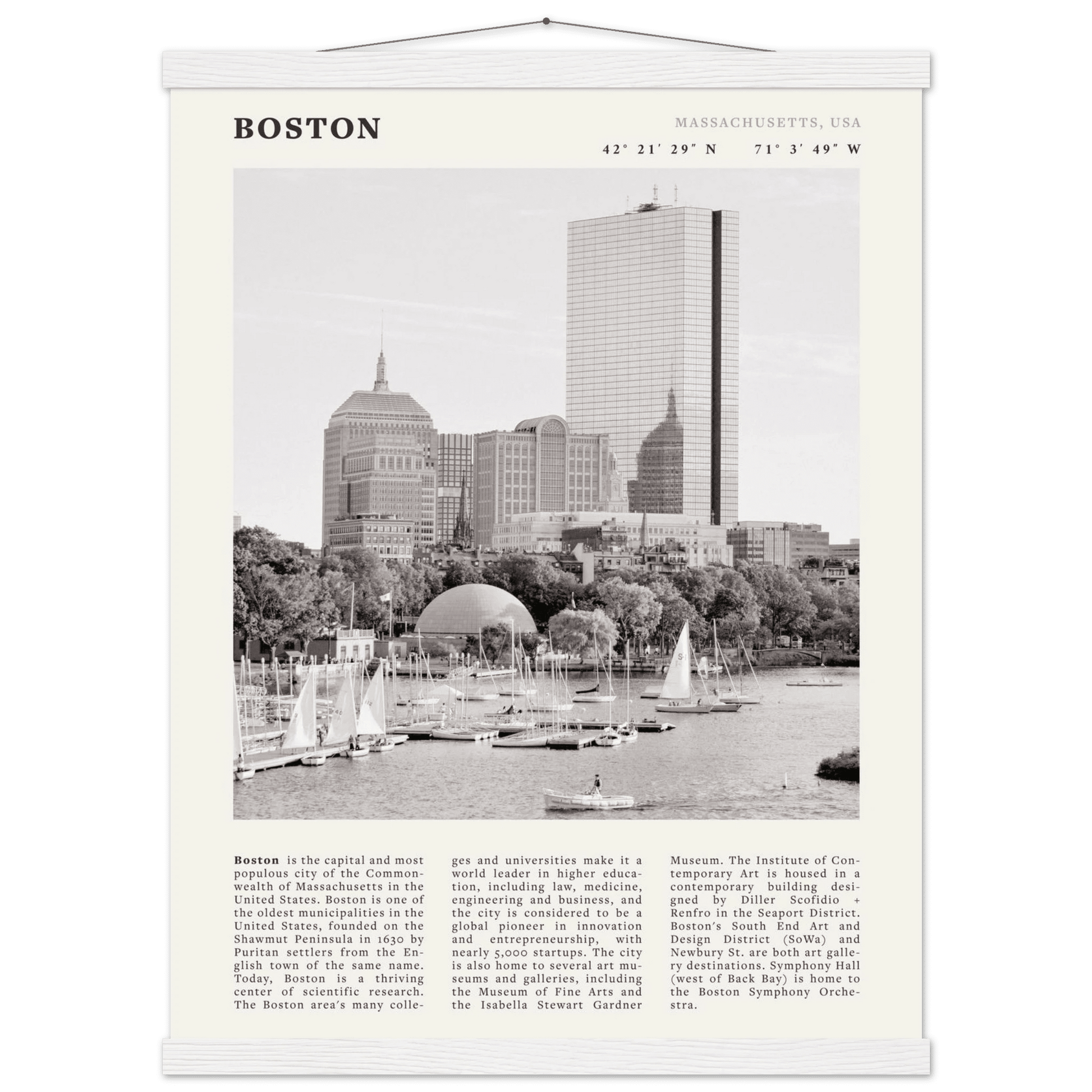 Boston Poster | Black & White Charles River Skyline Wall Art | Massachusetts Print - Evergreen Posters