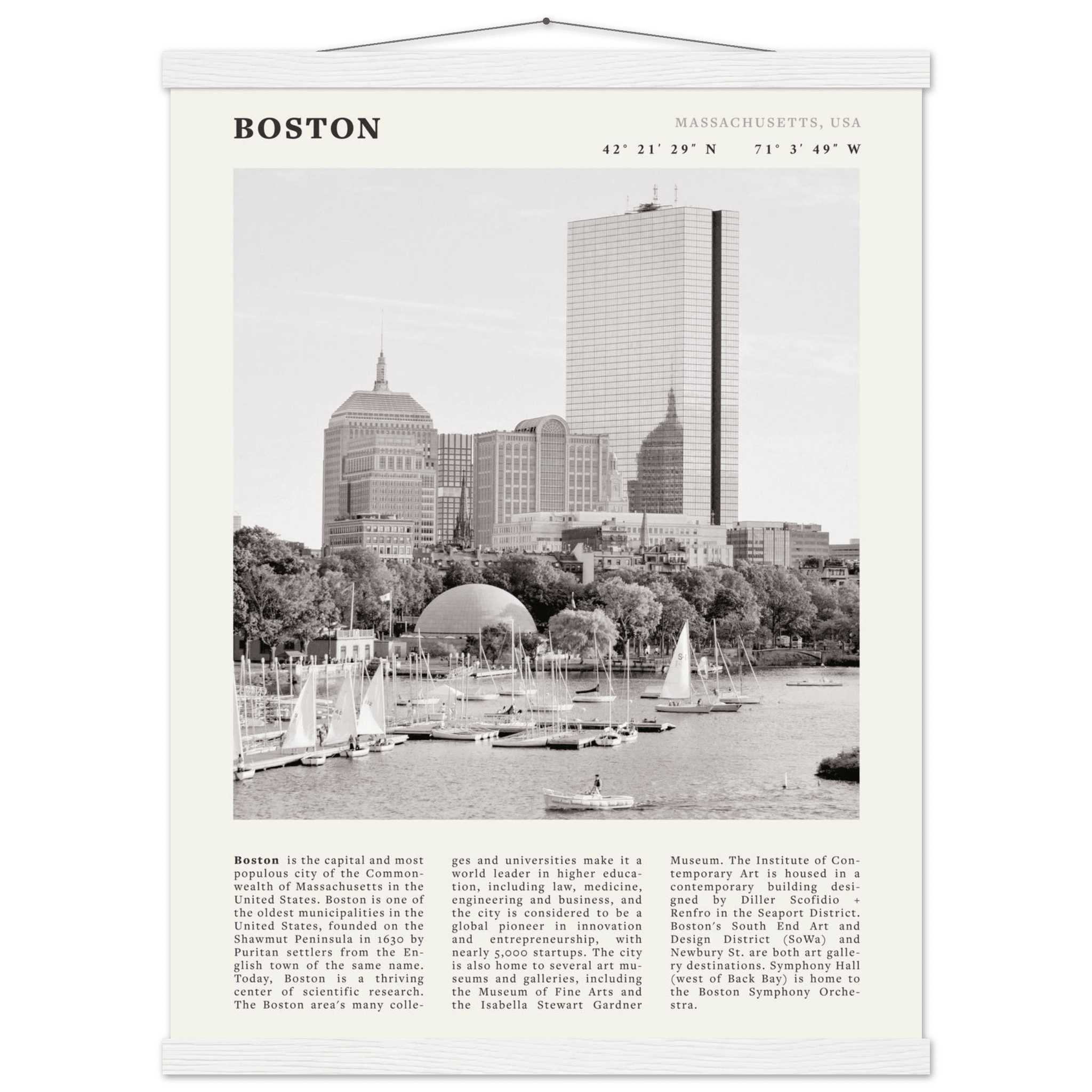 Boston Poster | Black & White Charles River Skyline Wall Art | Massachusetts Print - Evergreen Posters