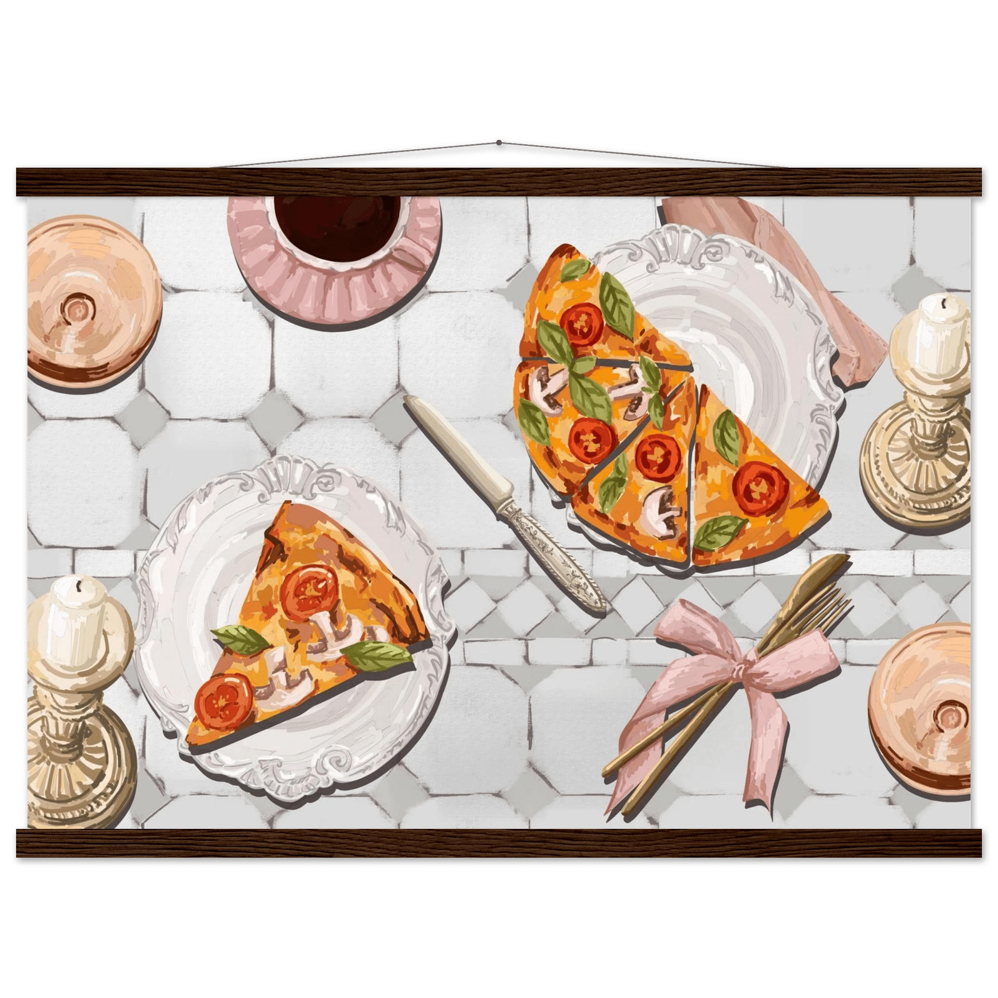 Pizza & Tea Kitchen Poster | Horizontal Food Wall Art | Italian Dining Room Print - Evergreen Posters