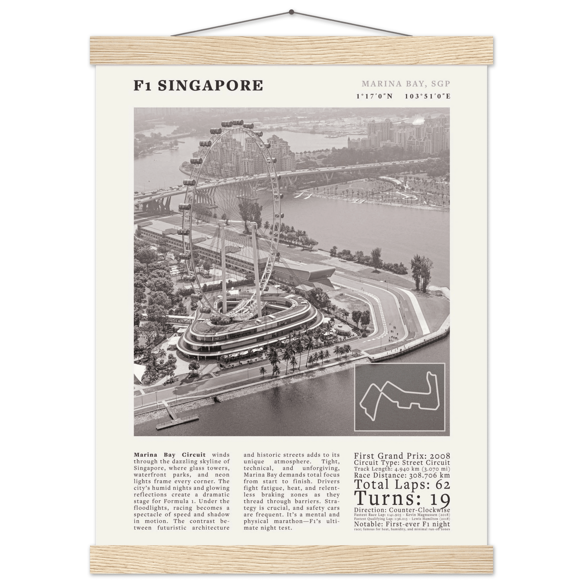 F1 Singapore Poster Black and White – Vintage Marina Bay Night Race Print (Digital & Printed Options) - Evergreen Posters