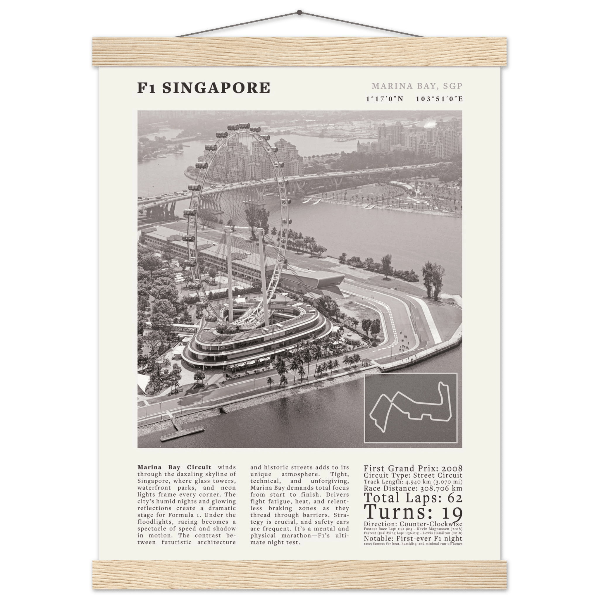 F1 Singapore Poster Black and White – Vintage Marina Bay Night Race Print (Digital & Printed Options) - Evergreen Posters