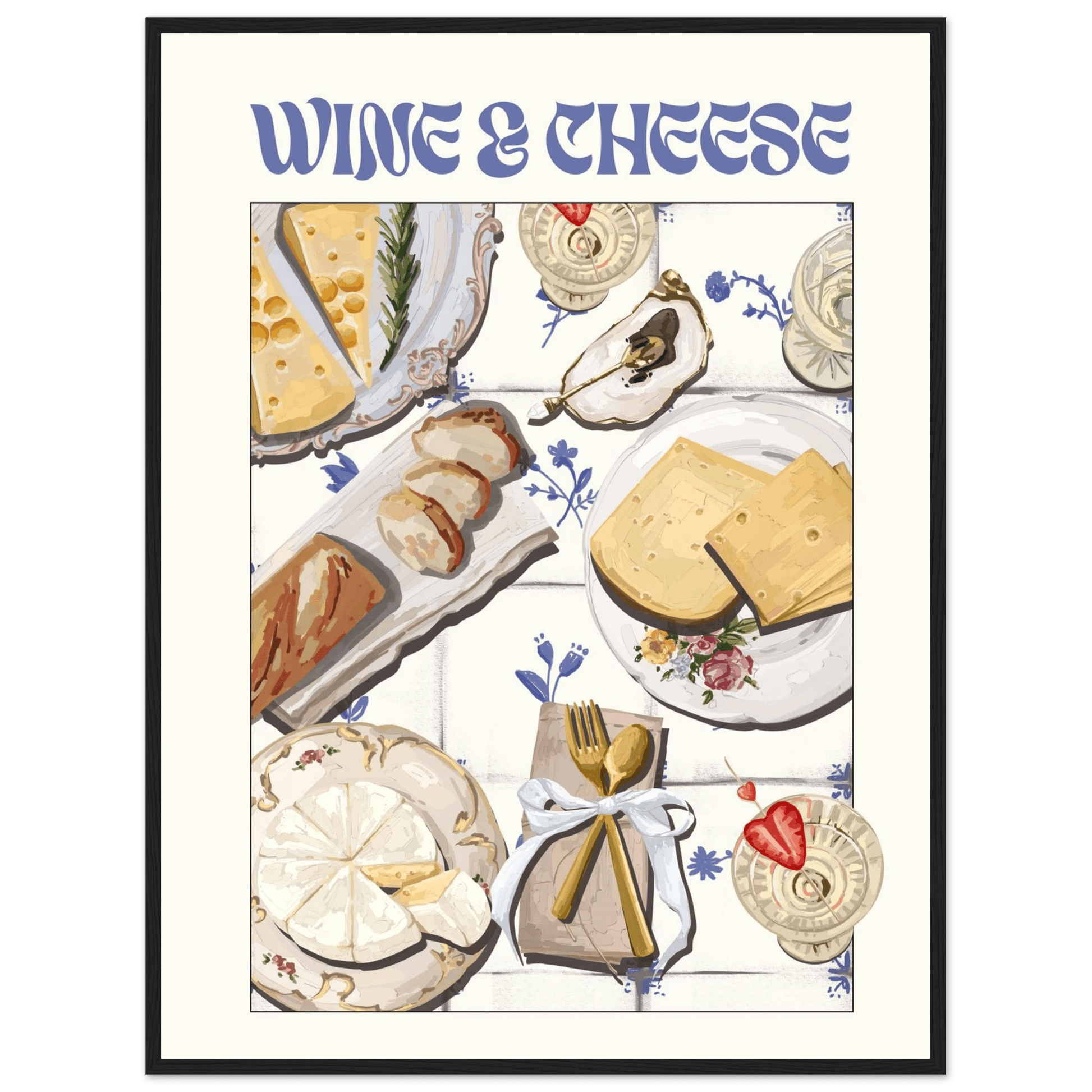 Wine & Cheese Poster – Elegant Kitchen & Dining Wall Art Print (Digital & Printed Options) - Evergreen Posters