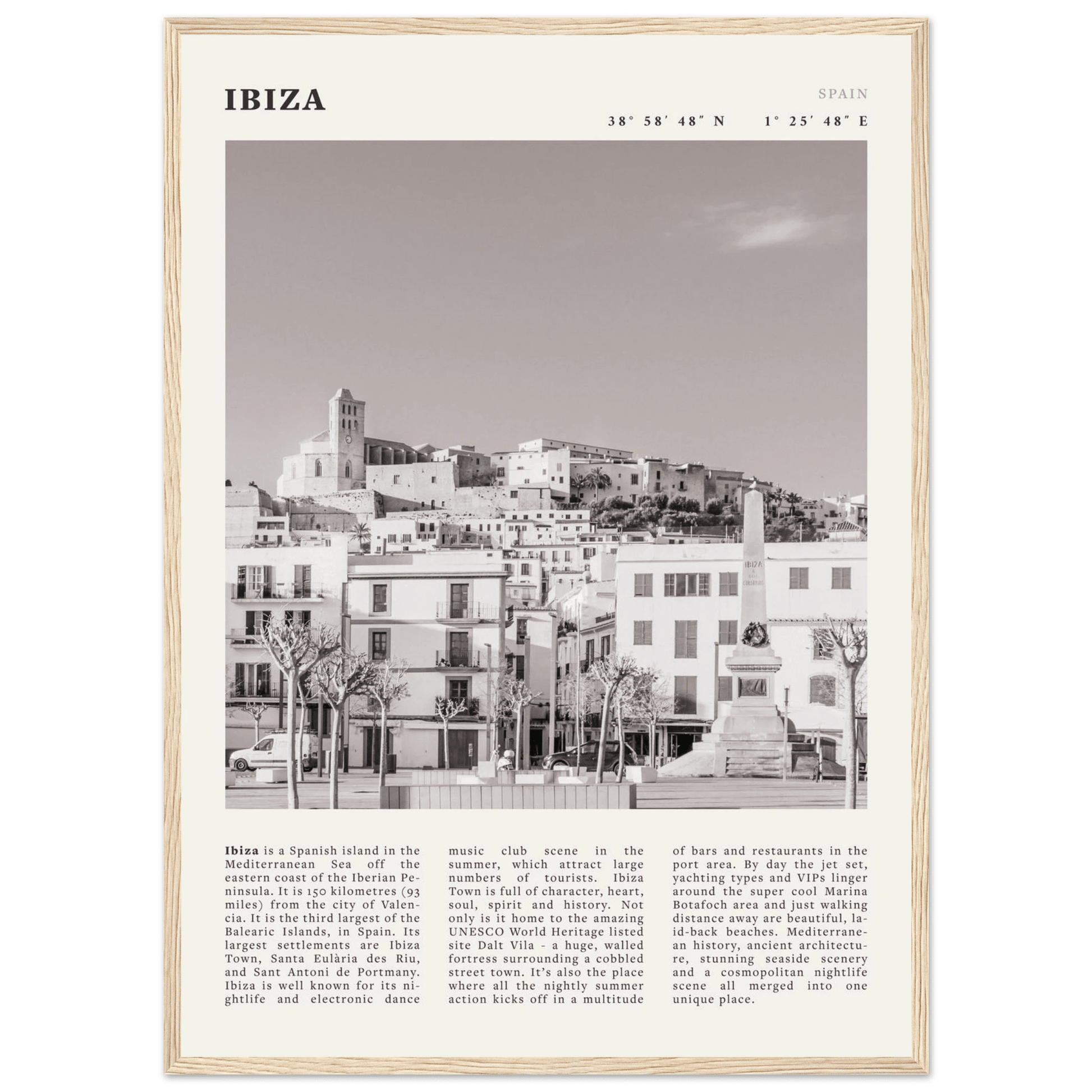 Ibiza Poster | Black & White Spanish Island Wall Art | Spain Travel Print - Evergreen Posters