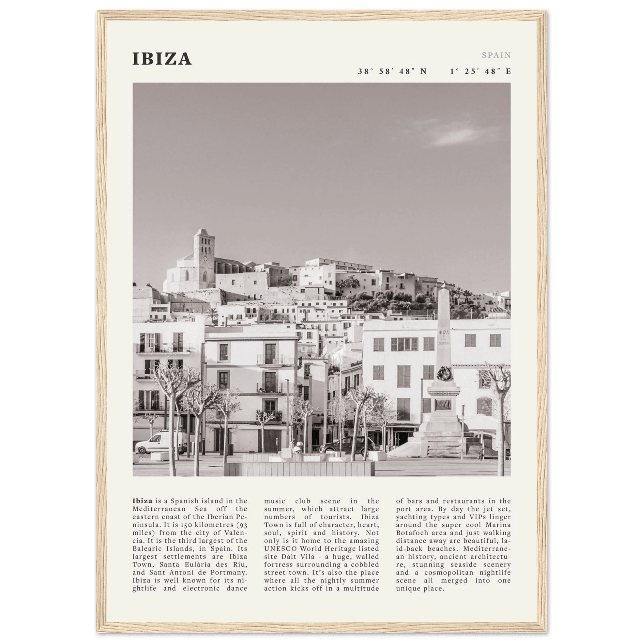Ibiza Poster | Black & White Spanish Island Wall Art | Spain Travel Print - Evergreen Posters
